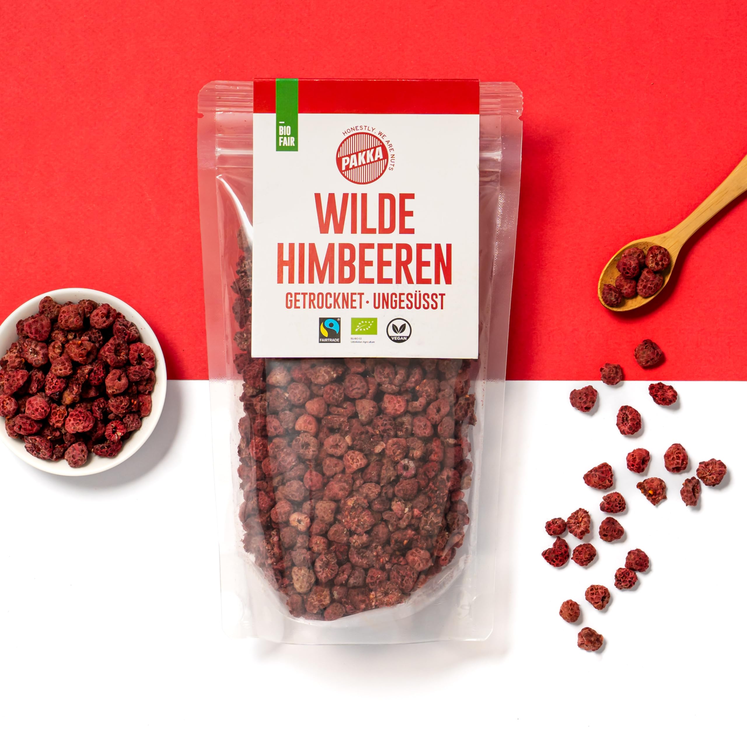 PAKKA – Framboises bio, issues du commerce équitable, séchées au soleil, non huilées, sans soufre ni sucre ajouté, cueillette sauvage, petits producteurs de Samarcande en Ouzbékistan, véganes (750 g)