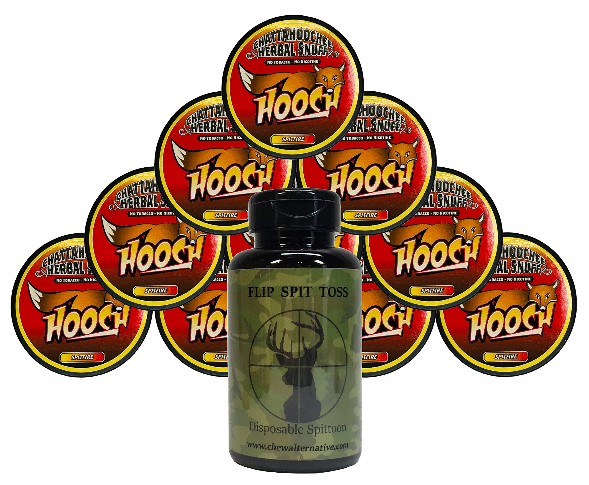 Hooch Herbal Snuff Spitfire Rough Cut 10 Cans with DC Crafts Nation Mud Bud Spittoon - Deer
