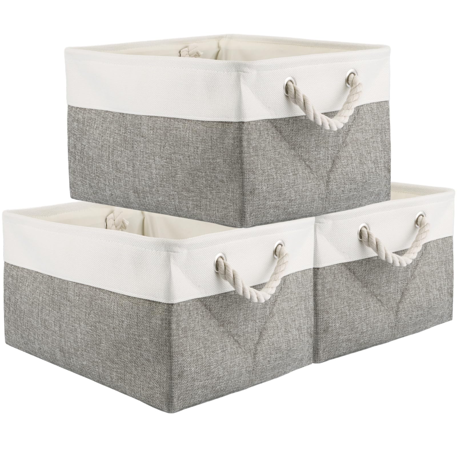 ASelected 3Pcs Large Storage Box 41X31X20Cm Storage Basket With Handle Foldable Storage Box For Home Organizer For Toys Clothes Office Products Grey White