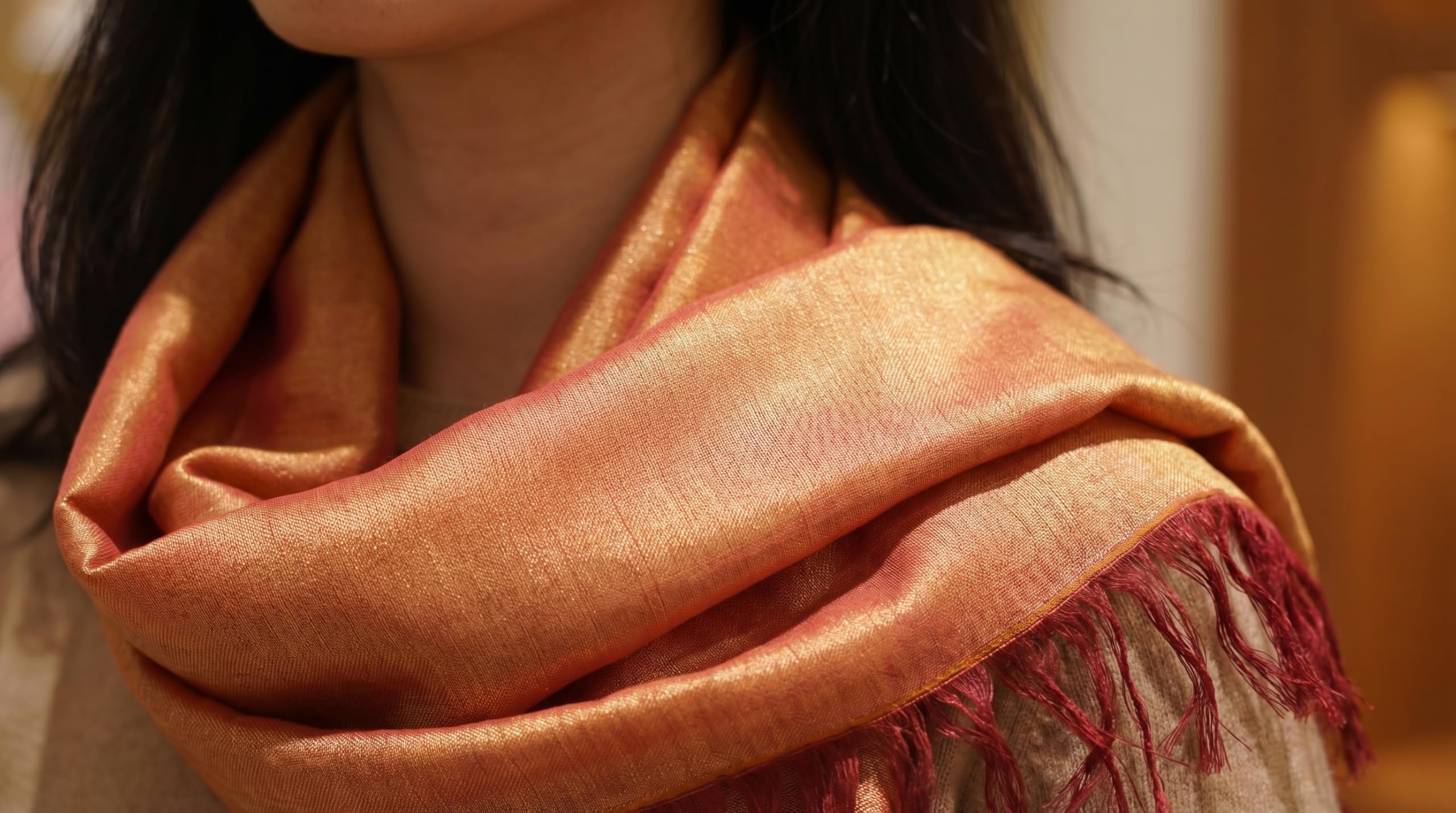 Sabra Écharpe en soie pour femme - Châle marocain tissé à la main avec franges - Léger et doux - 180 x 60 cm