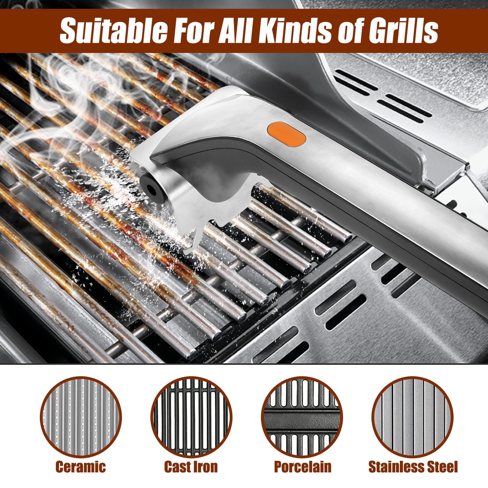 banapoy Cepillo Eléctrico para Parrilla, Potente Cepillo para Parrilla Barbacoa, Limpieza Recargable con Dobles, Rociador Agua, para