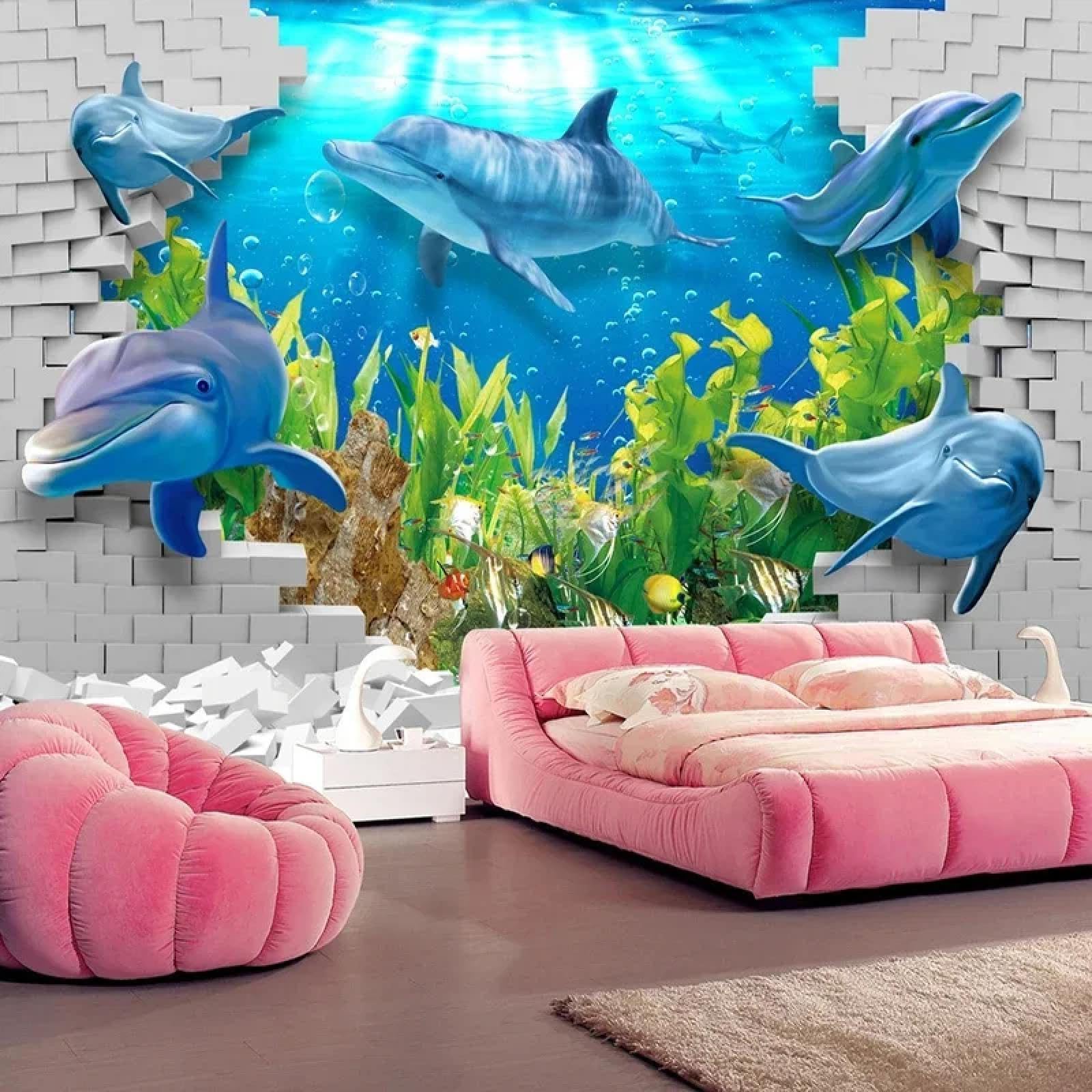 Samoprzylepna fototapeta z delfinem 3D, tapeta 3D do salonu, ściana tła, sypialnia dekoracyjna naklejka artystyczna