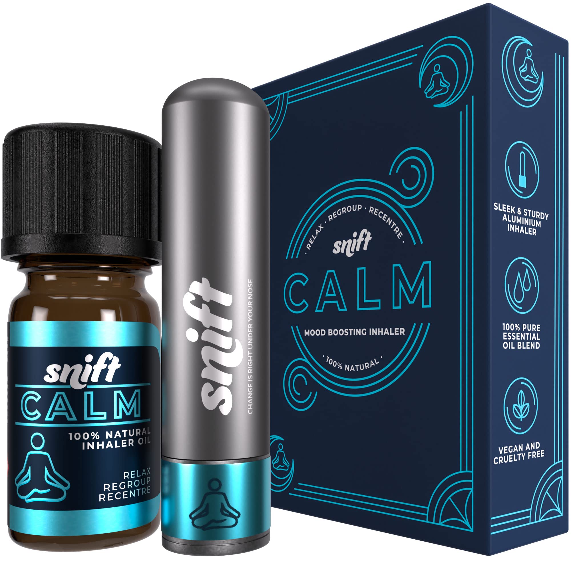 Snift Calm Nasal Inhaler | Aluminium, Refillable | Lasts 1 Year+, Pure Essential Oils | Lavender, Ylang-Ylang, Patchouli, Bergamot, Clary Sage