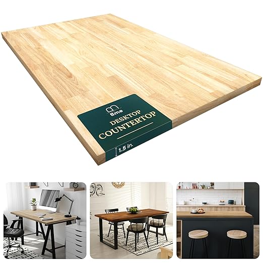 Bme Hevea Solid Wood Butcher Block Table Top, Desk top,