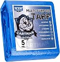 CARTMAN Finished Size 10x10 Feet Blue Poly Tarp 5 Mil Thick, Multipurpose Protective Cover for Camping, Tent, Boat, RV, Car