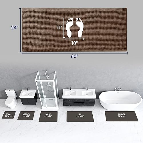 Miniatura 2 de Subrtex Alfombra de baño de felpilla, suave y corta, absorbente de agua, de secado rápido, lavable a máquina, marrón, 24 x 60 pulgadas