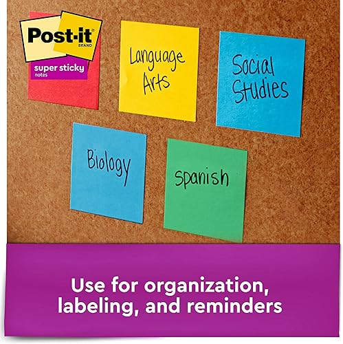 Miniatura 4 de Post-it Notas súper adhesivas, 3 x 3 pulgadas, 15 blocs, 2 veces más poder de adherencia, aumento de energía, colores brillantes (naranja, rosa,