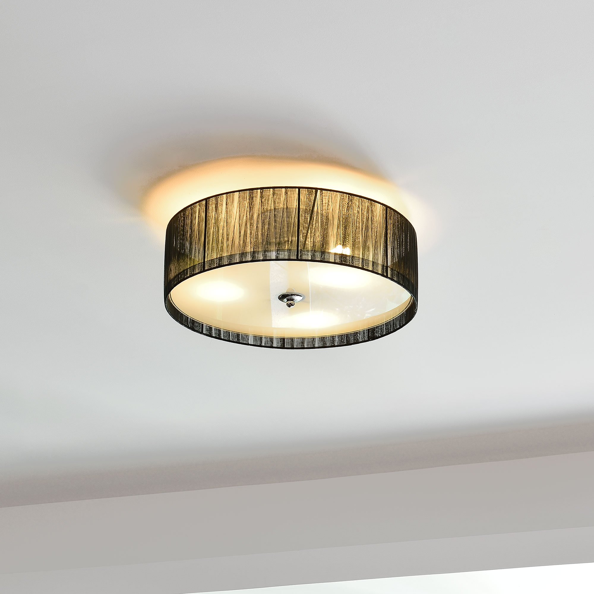 Lüster Deckenleuchte/Deckenlampe - Helena - Modernes Design: Kronleuchter aus Organza & Kunst-Stoff weiß/schwarz - Ø 40 cm Leuchte - 3 x E27 Sockel - für Wohnzimmer & Schlafzimmer