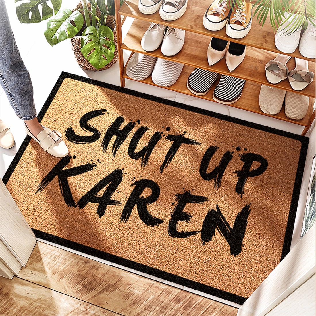 Tapis de bienvenue Karen en caoutchouc haut de gamme ultra fin pour porte d'entrée