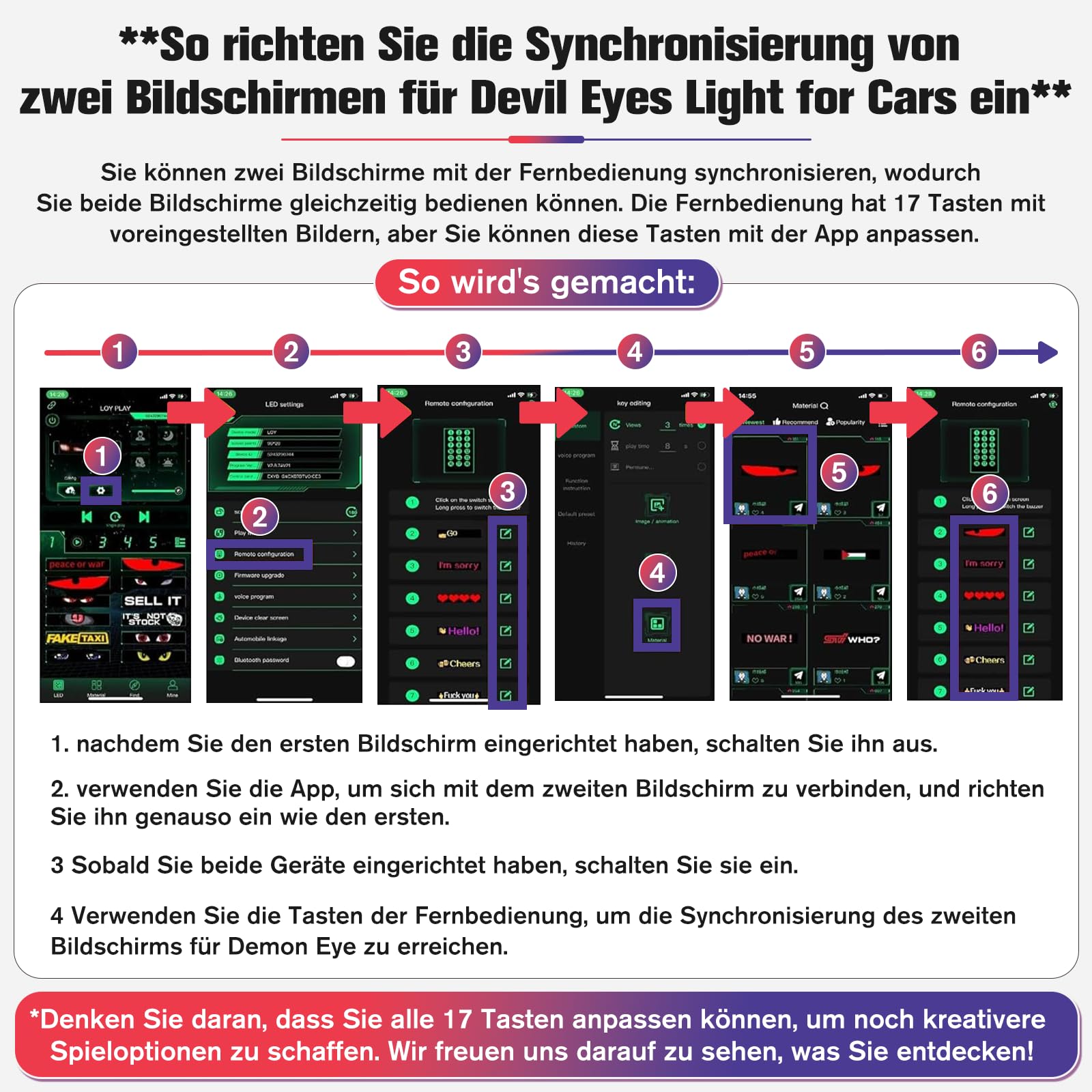 2er Led Augen für Lkw Auto (19*90cm), Devil Eyes Light for Cars, Teufelaugen Licht Dynamische Programmierbarer Personalisiert Augen Lichtschilder, mit APP-Steuerung und Fernbedienung Bluetooth USB 5V