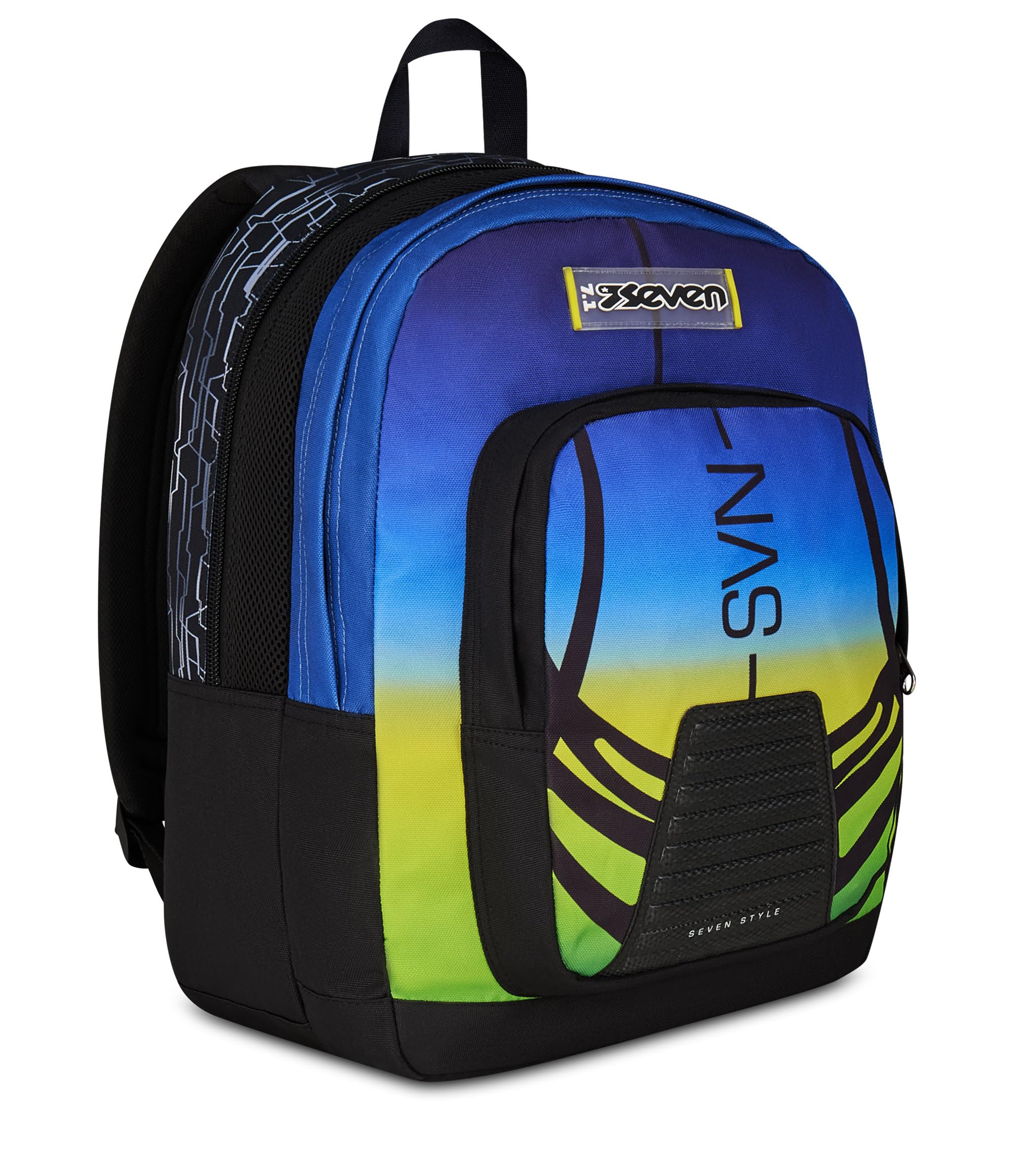 Seven Zaino Scuola Freethink Nuanced, Blu Giallo, Doppio Scomparto Con Tasca per PC e Tasca per Borraccia, Capienza 34 litri, Scuole Medie e Superiori, Per Ragazzo e Ragazza