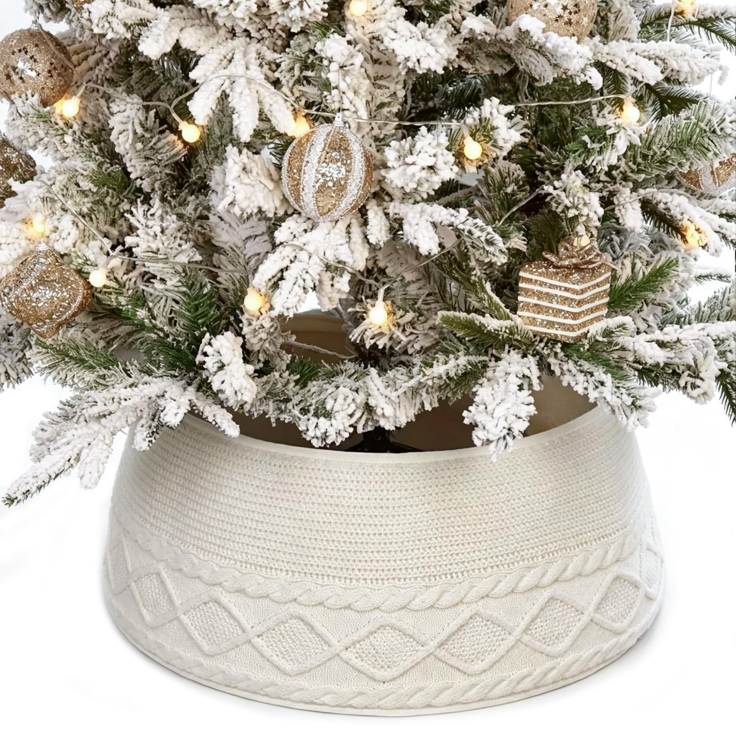 71cm/28inch Christmas Tree Collar, Knitted Xmas Tree Skirt, White