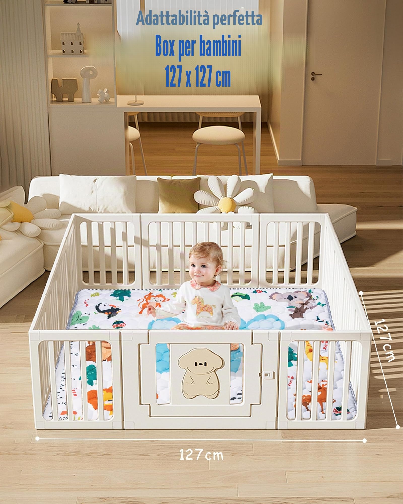 Tappeto Gioco Bambini, 127x127cm Tappeto Neonato Gattonamento, Pieghevole Morbido & Spessa Tappeto Tummy Time Neonati, Animale Tappeto Gioco Sensoriale Interattivo per Bambini 1 2 3 Anni