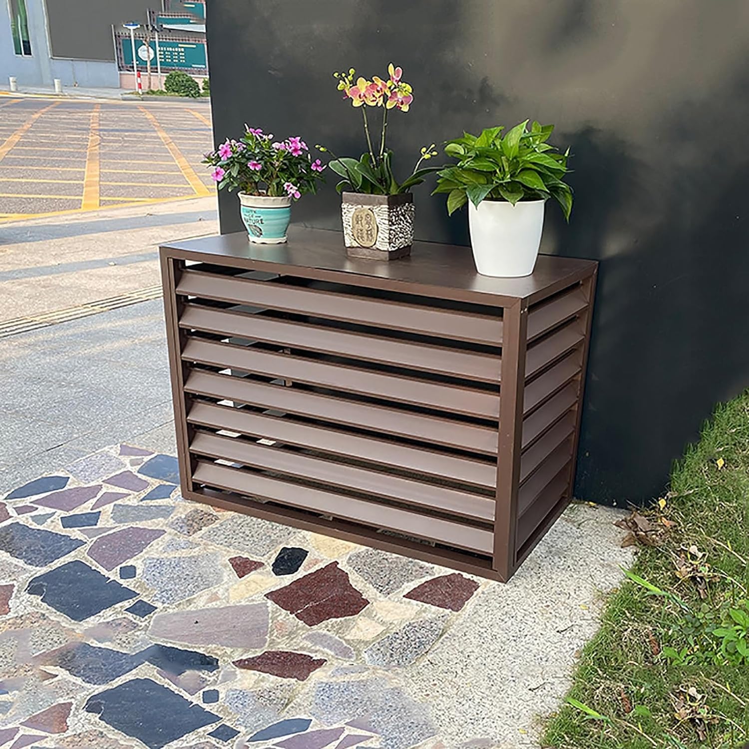 QYMYOZ Outdoor Air Conditioner Cover - Aluminum Weatherproof, Freestanding Enclosure for AC Units & Garbage, Durable Protection for Outside Use