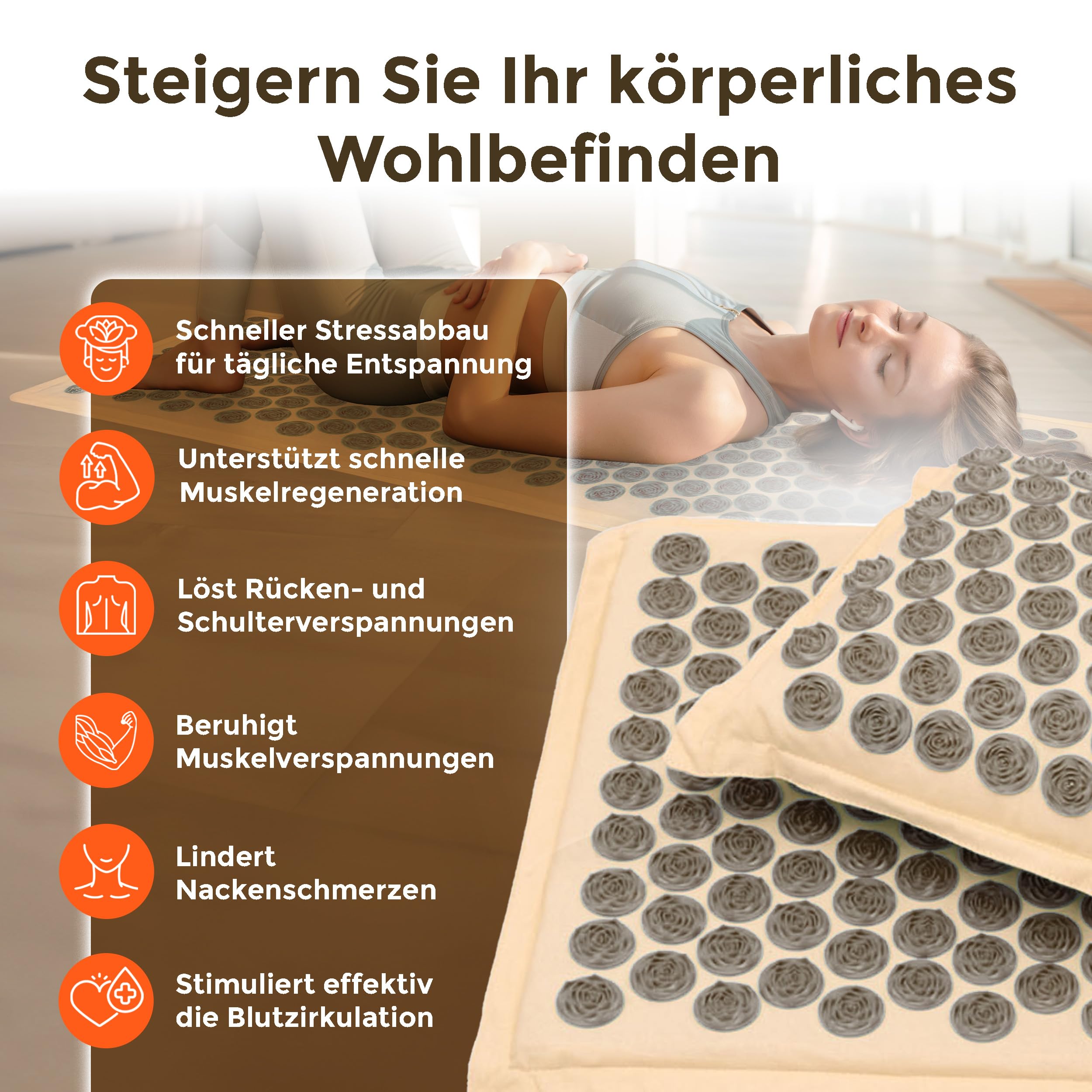 Fitleap Akupressurmatte mit Kissen und Tasche, mit über 7000 Druckpunkten | Massage Matte löst Verspannungen und stimuliert Reflexzonen, das Blütenmuster wirkt durchblutungsfördernd und vitalisierend