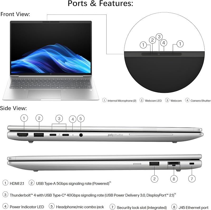 HP EliteBook 6 16" Business Laptop Computer, Intel Ultra 7 255U, 16GB RAM, 512GB SSD, (Next gen of 660) for Office Data Processing, Backlit Keyboard and Fingerprint Reader, Windows 11 Pro, Silver image 6
