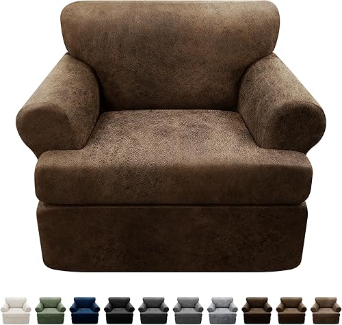 Miniatura 105 de Fundas para sillón con cojines en forma de T de 2 piezas, apariencia de cuero, funda para sofá, funda para silla, protector elástico para muebles,