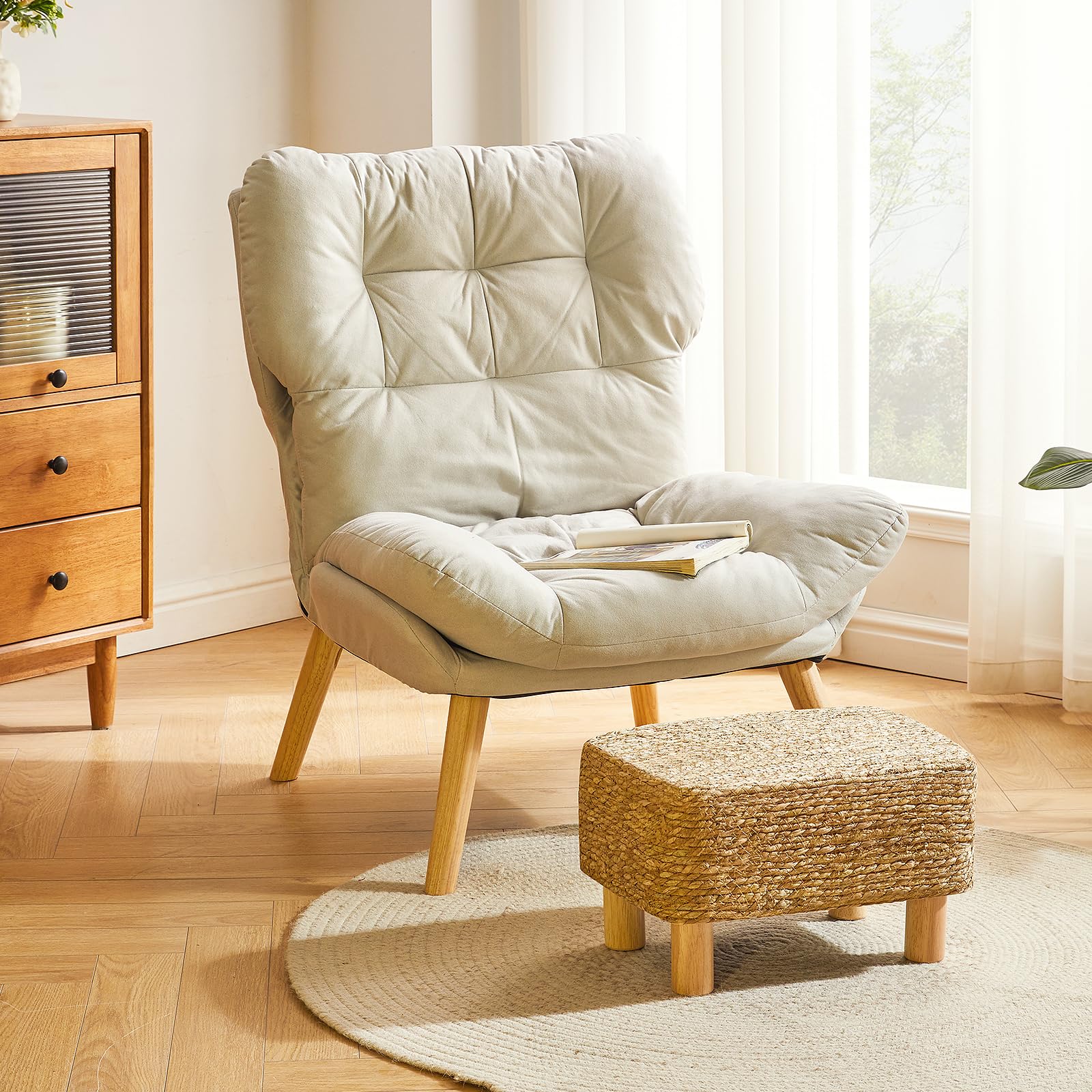 YMYNY Poggiapiedi Pouf Couch Sgabello Poggiapiedi Rettangolare In Alga Marina Naturale Multifunzionale Moderno Ottomano Divano Tavolino per Soggiorno Camera da Letto 42×30×26CM Natura HBD043N