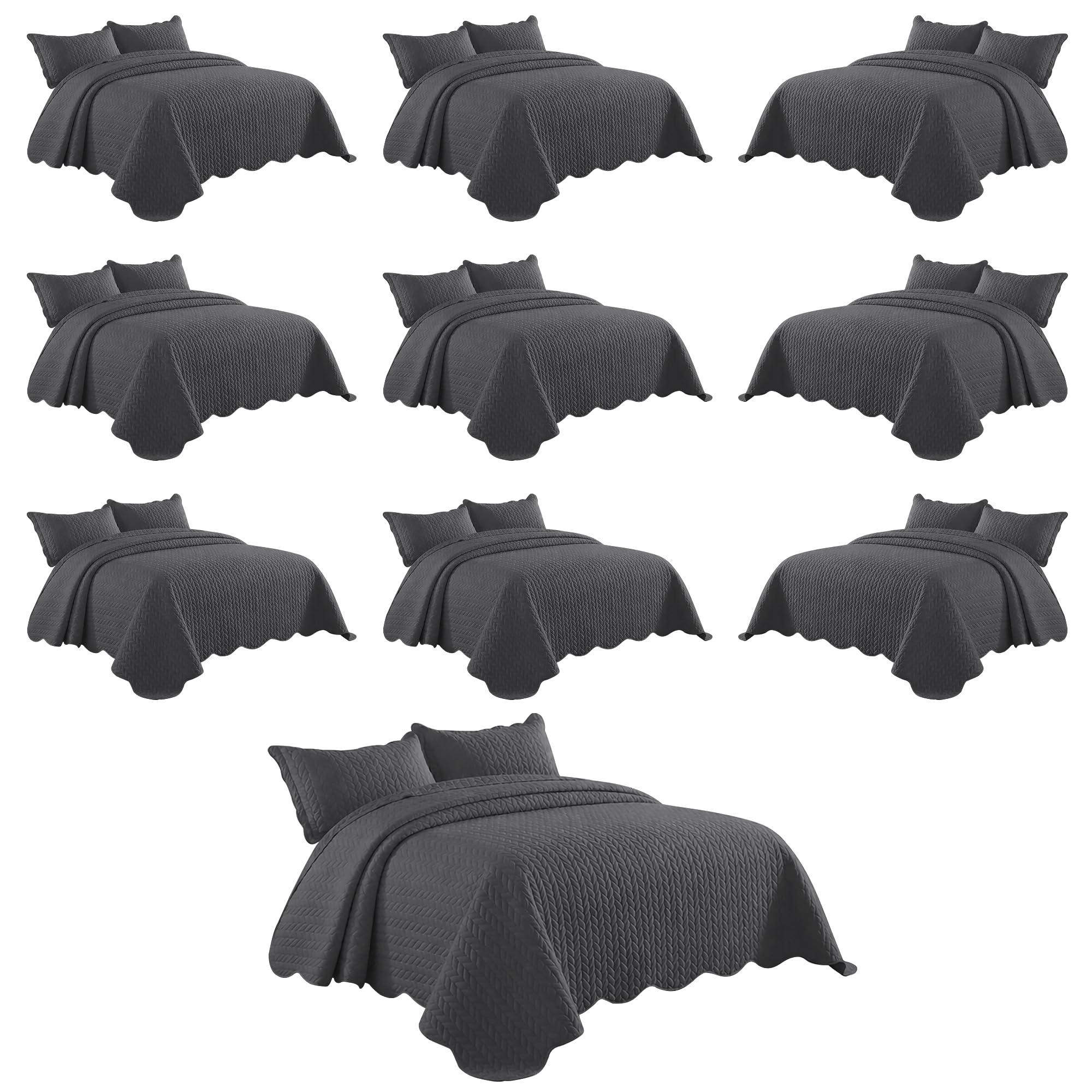 IR Imperial Rooms Queen Quilt Charcoal Leaf 10 Pack for Hotel Guest Room