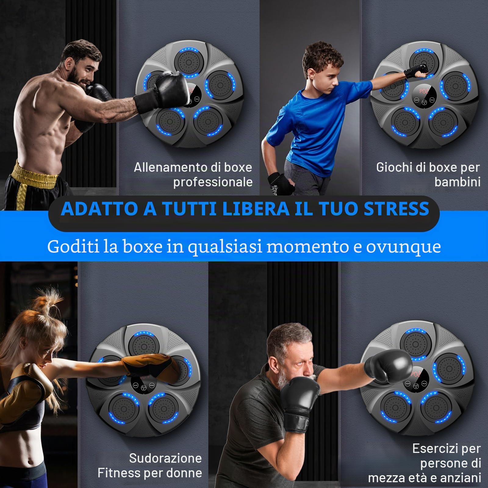 HotHands Macchina da Boxe Musicale, Macchina da Pugilato Musicale a LED con Bluetooth, 9 modalità e velocità, Esercitatore Elettronico Intelligente di Pugilato Musicale per Bambini e Adulti in Casa