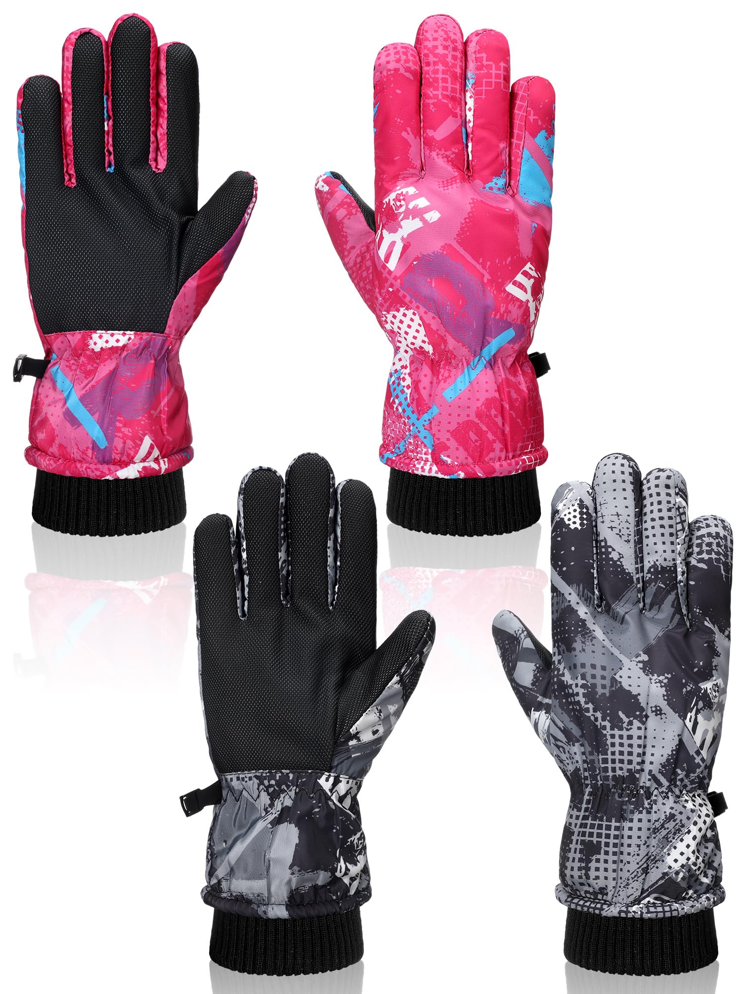 Geyoga 2 Pairs Kids Ski Gloves Waterproof Winter Mittens Warm Gloves Snow Mittens for Children