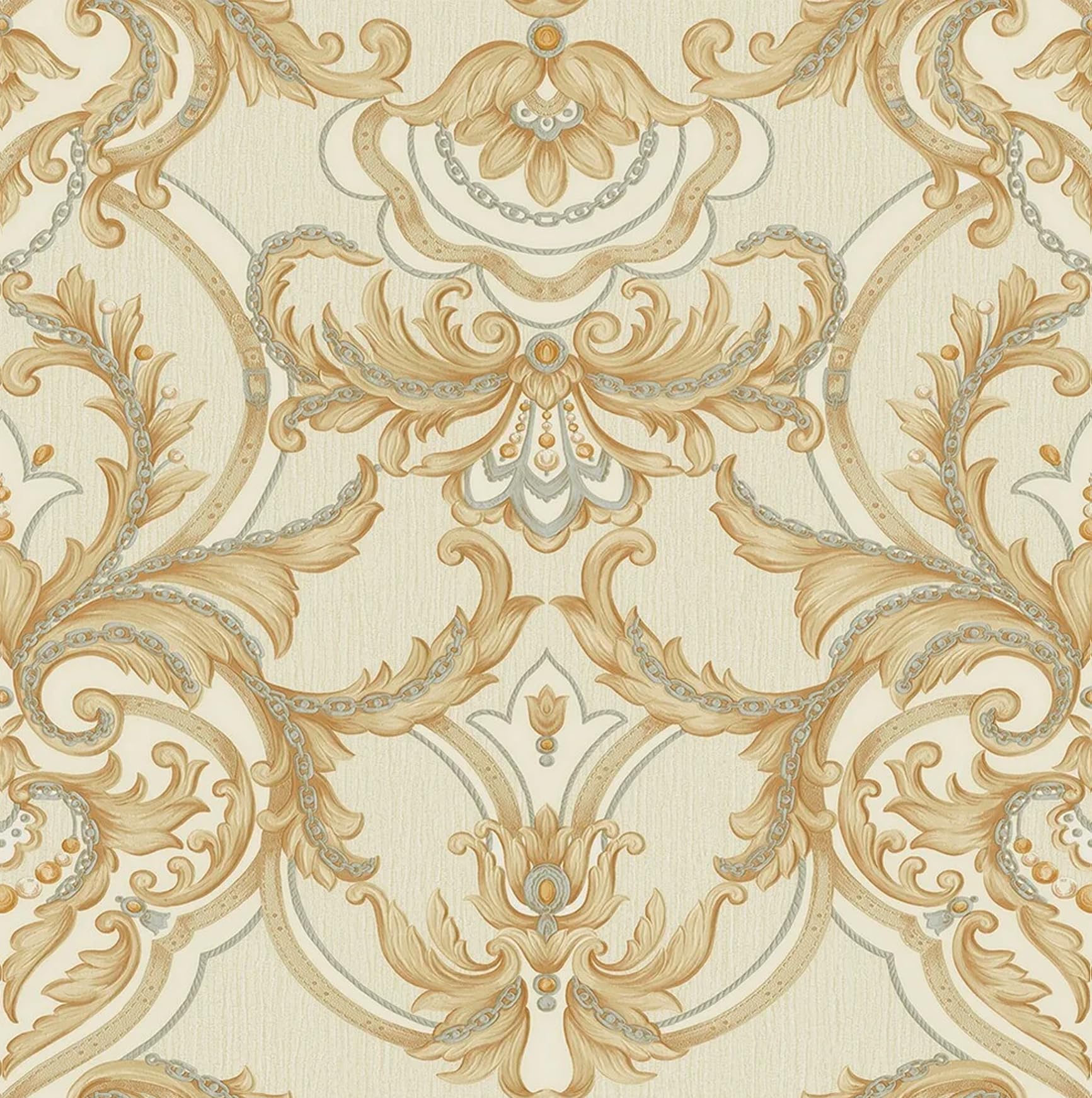 DacaiCloth Vintage Damask Peel and Stick Wallpaper, 44 cm x 300 cm, Self-Adhesive Removable, Gold and Cream