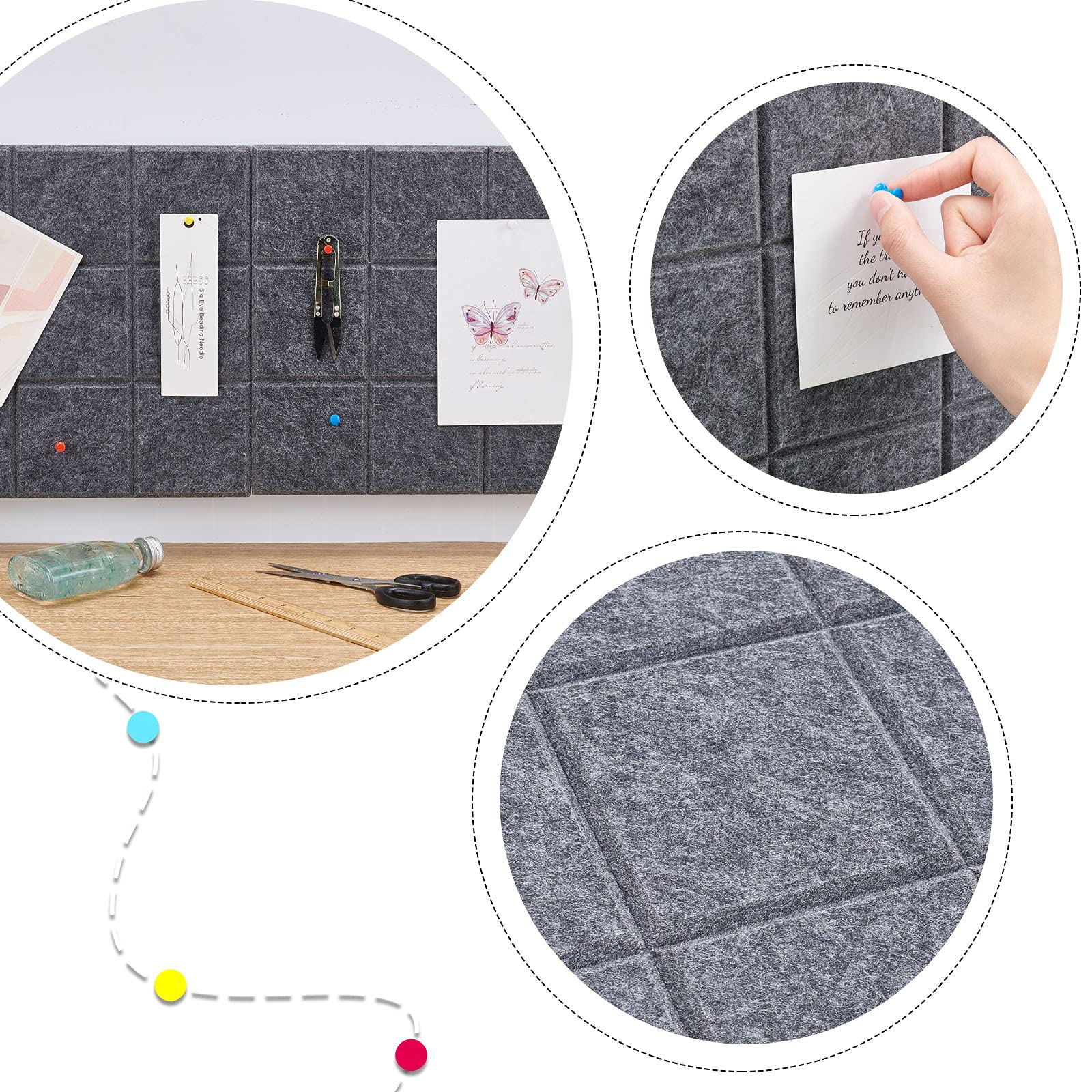 nbeads 4 STK. Filz Pinnwand, Quadratisches Filzbrett Schallabsorbierende Dekorplatte Memo Bulletin Wall Board Mit 40 Push Pins Für Office Home Decor, Grau, 30x30 cm