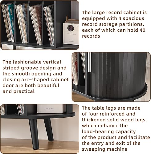 Miniatura 6 de LELELINKY Soporte redondo grande para tocadiscos con estación de carga y estante de exhibición estriado, gabinete giratorio moderno de mediados