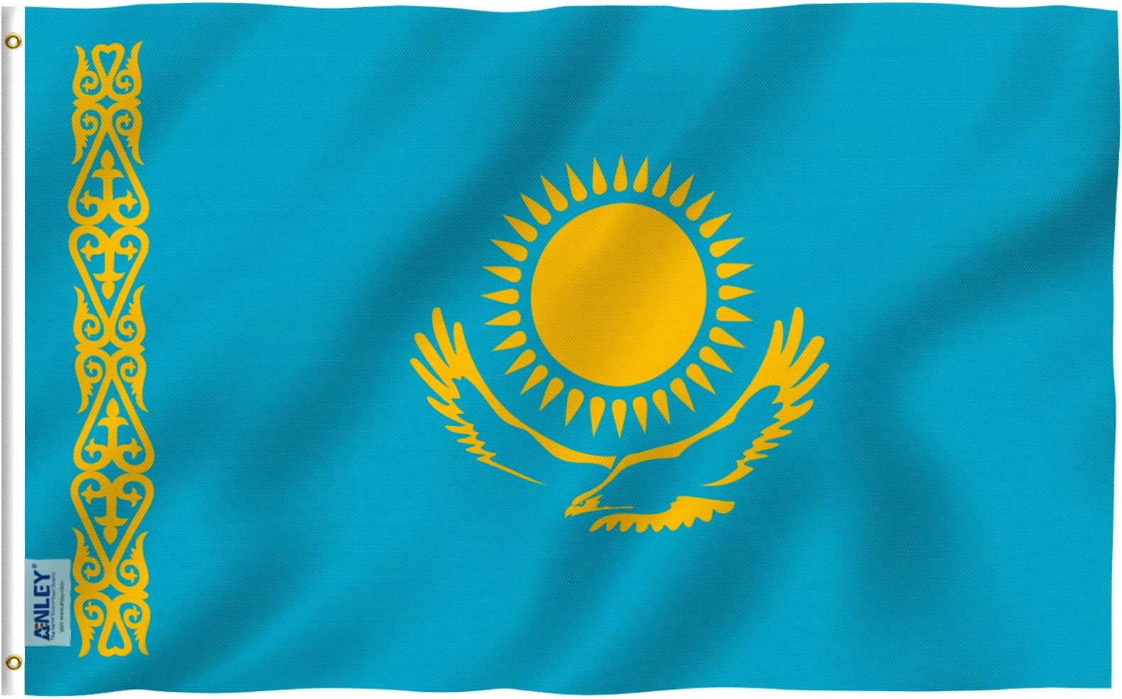 ANLEY Fly Breeze 3x5 Feet Kazakhstan Flag - Vivid Color and Fade Proof - Canvas Header and Double Stitched - Republic of Kazakhstan Flags Polyester with Brass Grommets 3 X 5 FT