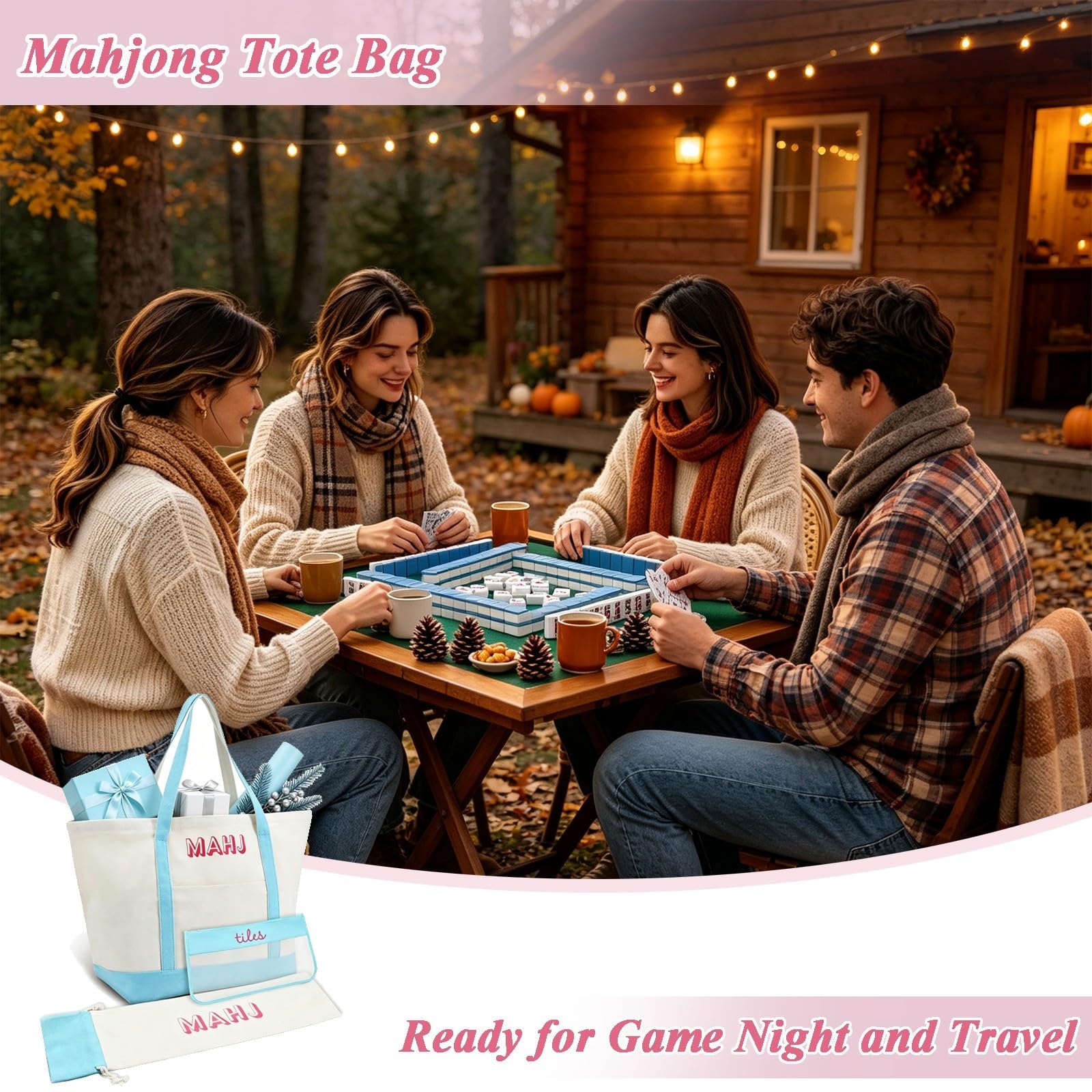 3 Stk Mahjong Tasche Set Canvas Tragetasche Spielsteine Matte