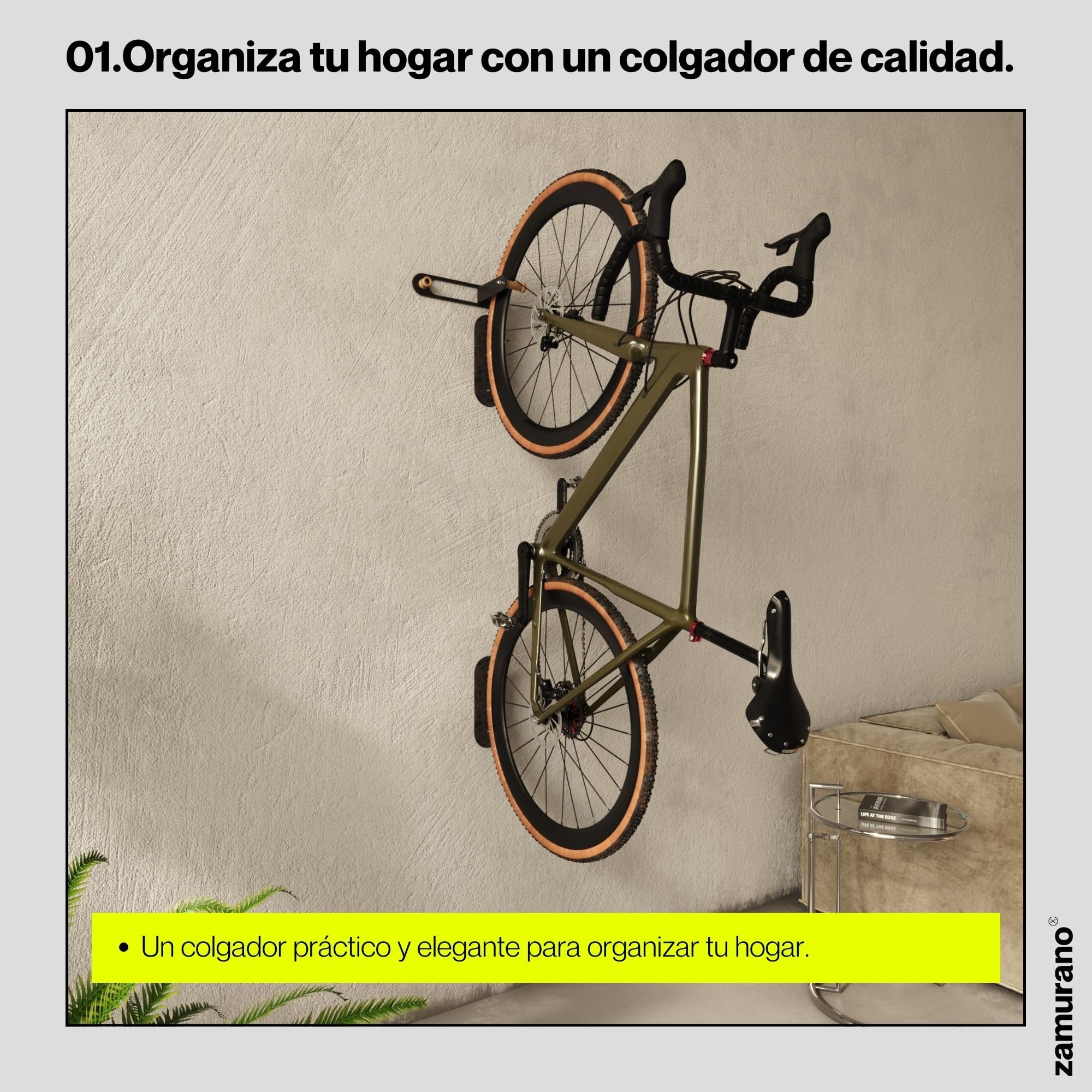 Soporte bicicleta pared, gancho bici vertical, colgador bicicleta y casco negro para bicis de carretera, mtb, eléctricas. (1)