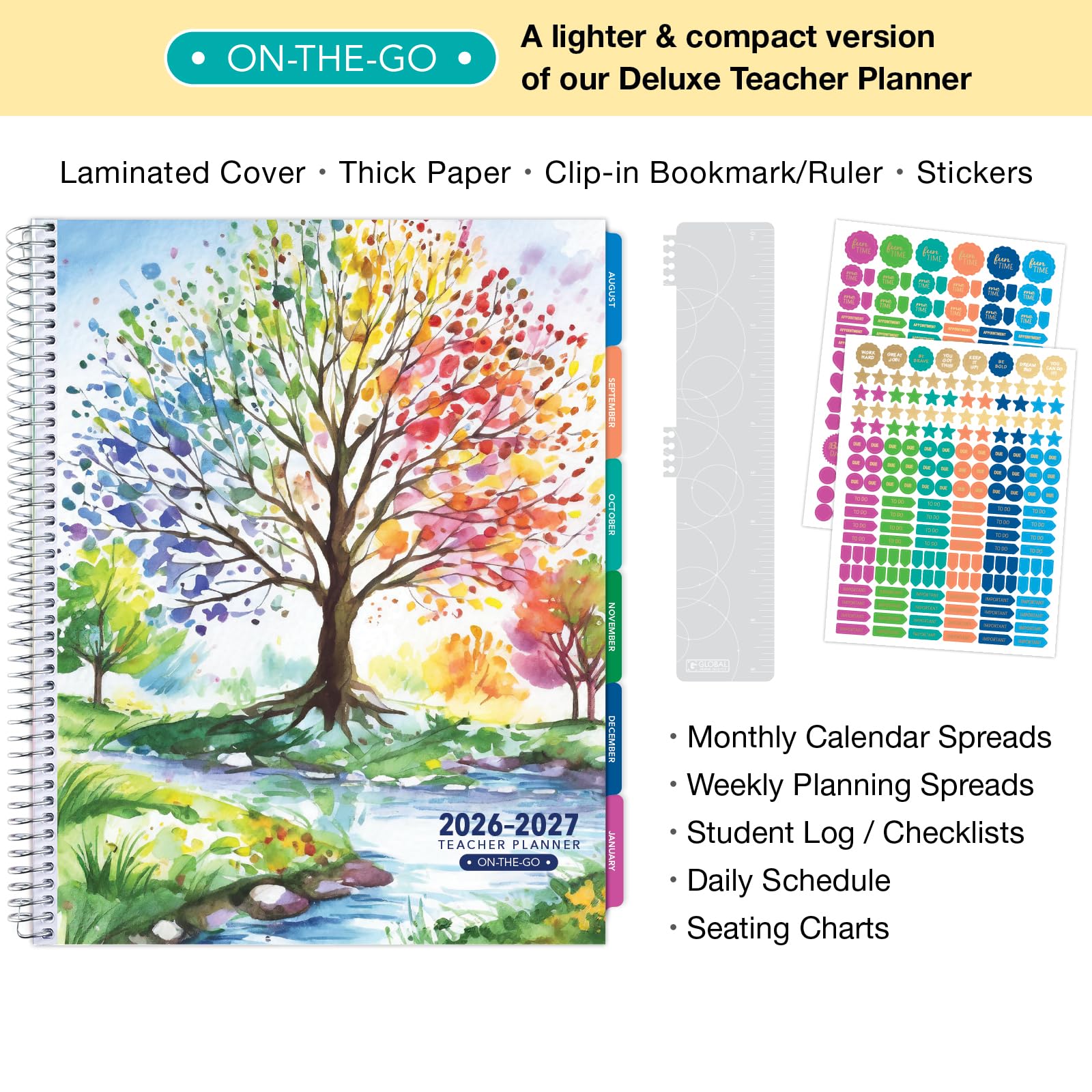 Lite-Lehrer-Planer: August 2026 - Juli 2027, 21,6 x 27,9 cm, täglicher, wöchentlicher und monatlicher Organizer, enthält 7 Perioden, datierten Kalender, Seitenregister, Lesezeichen und