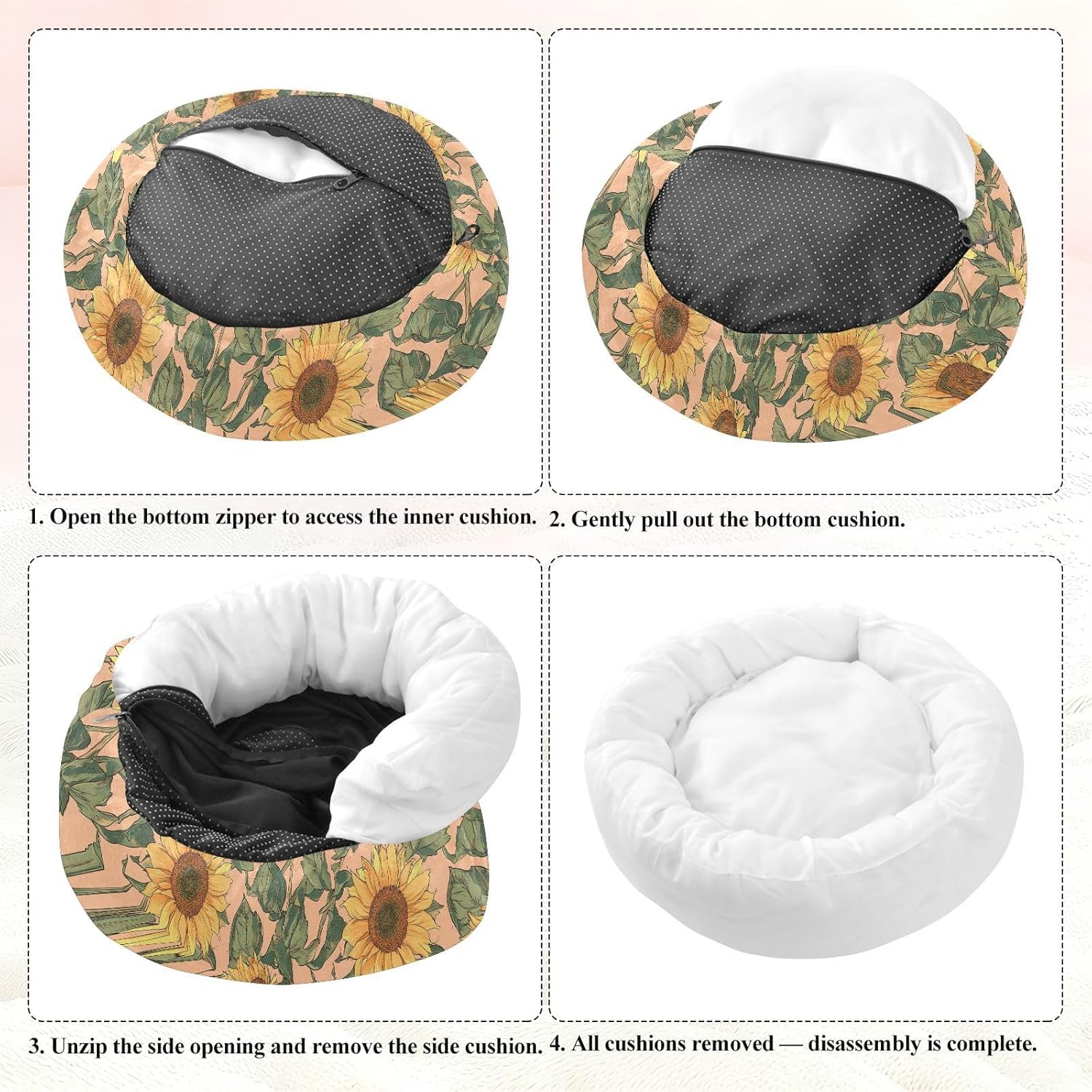 Wudan Pet Cat Bed Warm & Soft Fluffy Dog Pillow Bed for Small Size Pets Sleeping M Safaris Sunflower Peach
