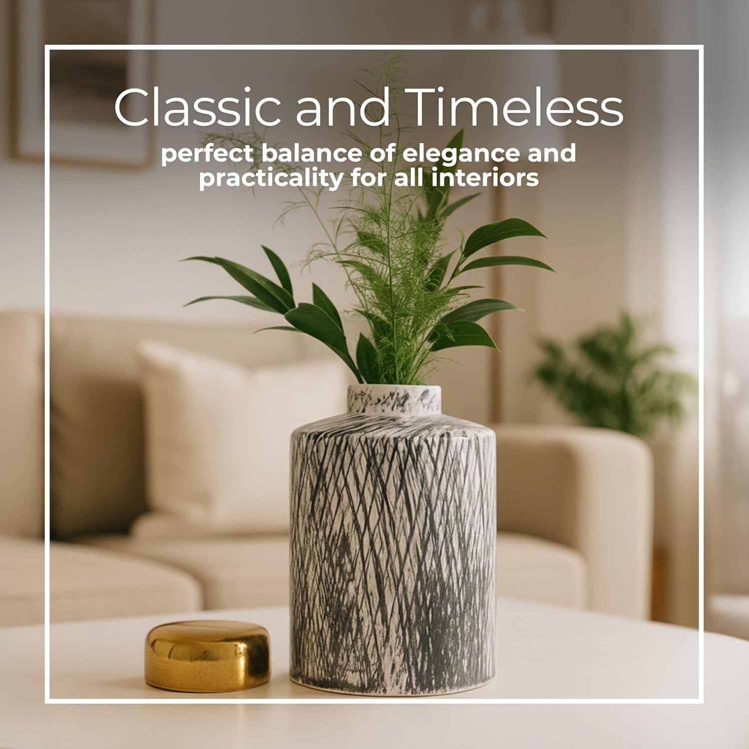 Modern Ceramic Ginger Jar Vase for Living Room Decor - Flower Vase for Home Display, Bedroom, and Dining Room - Decorative Accent with Lid for House, Office, and Tabletop - 10", Black & Gold