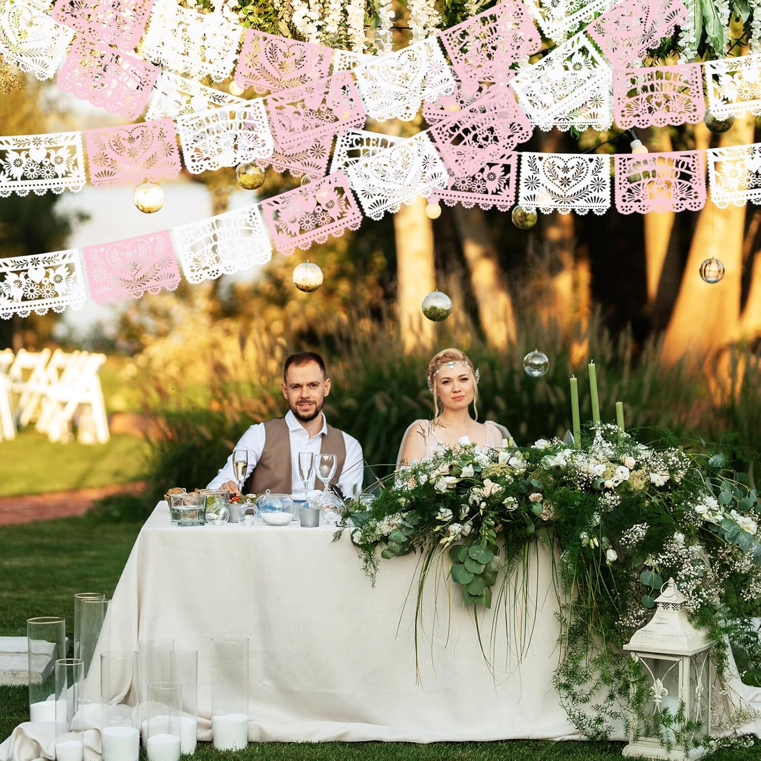 TaoBary 6 Pack Pink and White Papel Picado Baby Shower Party Decorations 118 Feet Cielito Lindo Baby Shower Party Banners Cinco De Mayo Papel Picado Fiesta Banner for Mexican Wedding Birthday