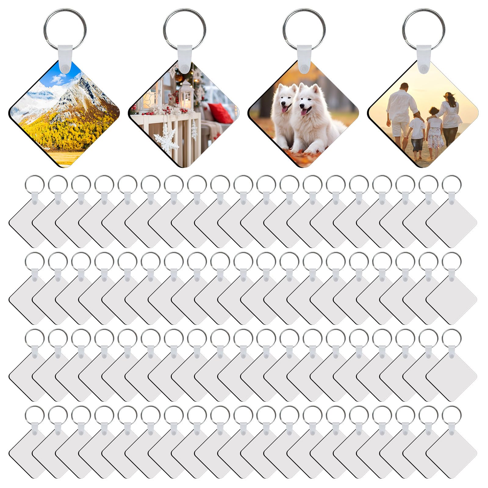 LaiHiulaan240Pcs Sublimation Keychain Blanks Double Sides 80 MDF Sublimation Keychains Blank with 160 Rings and Clips