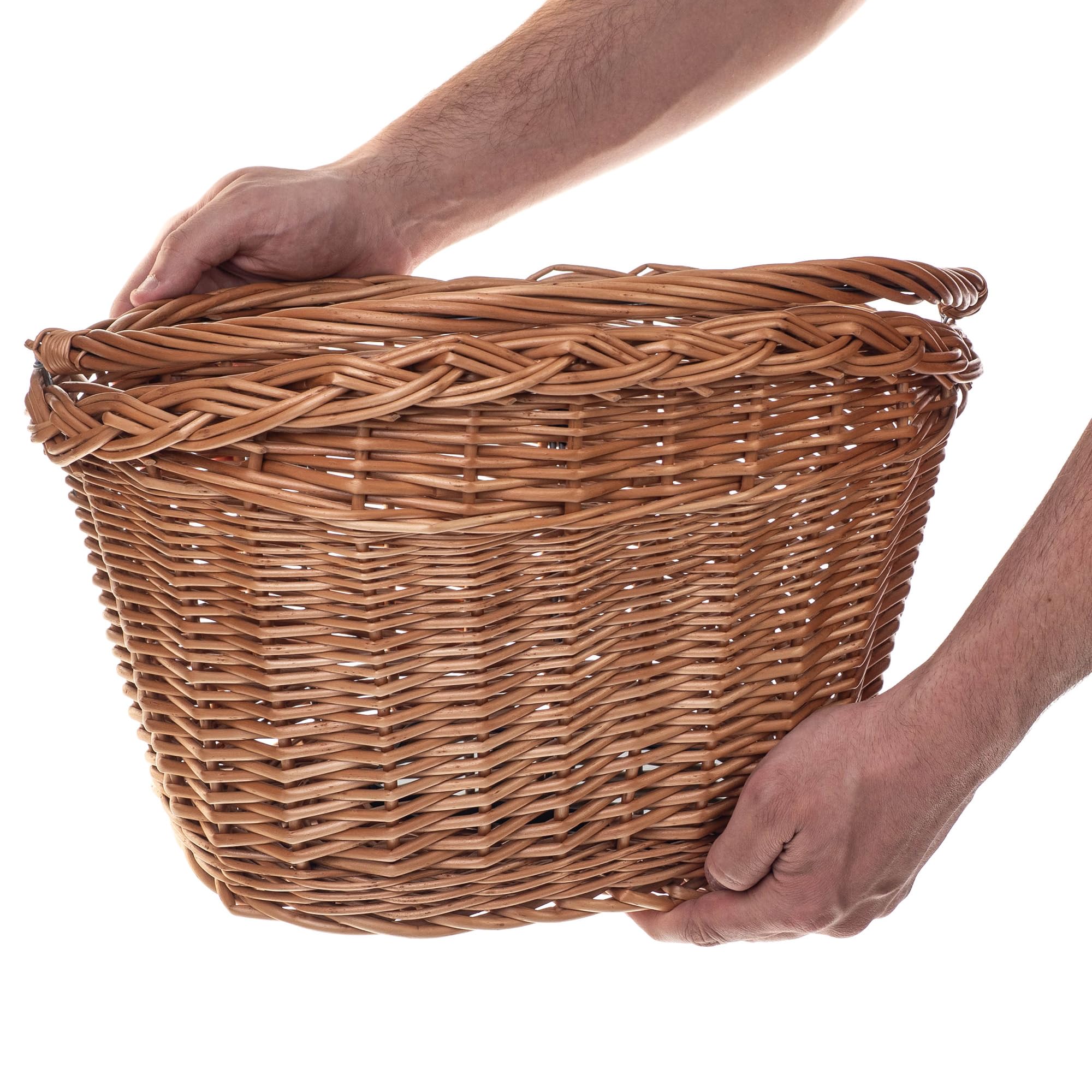 KADAX Panier de vélo avant en osier robuste, panier de guidon avec poignée de transport et crochet en acier, panier classique en osier pour guidon, grand panier pour vélo