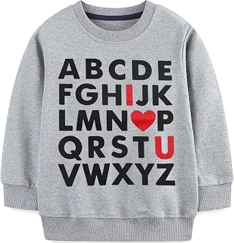 Toddler Boy Girl Sweatshirt ABC Alphabet I Love U Valentine Day Outfit Kids Heart Long Sleeve Shirts 2-7 Years