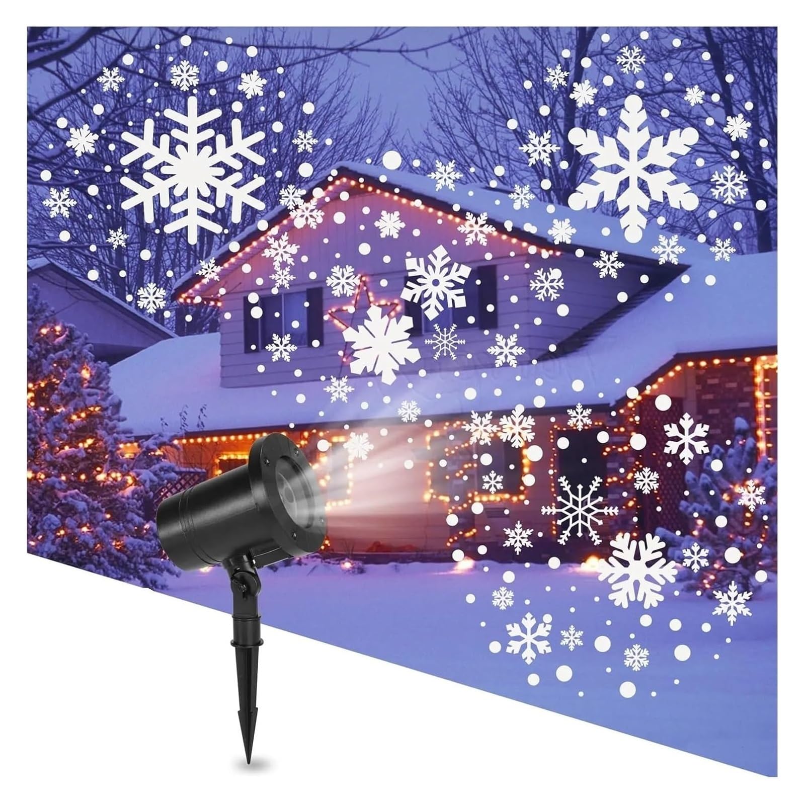 Projector Lights, IP65 Waterproof Outdoor Snowflake LED Rotating White Snow Falling Projection(White Snowflakes)