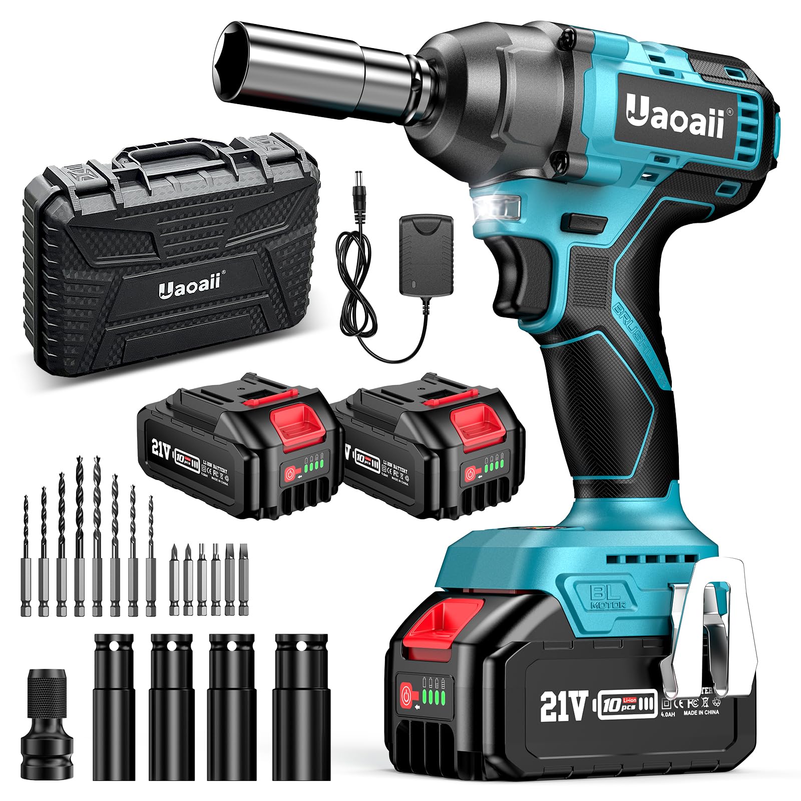 Compact Cordless Impact Wrench, 3 in1 Multifunctional, 265Ft-lbs (350N.m) 1/2 Battery Impact Gun, W/2x 4.0Ah Batteries, Sockets &Screwdriver Bits, Electric Impact Driver,IW400