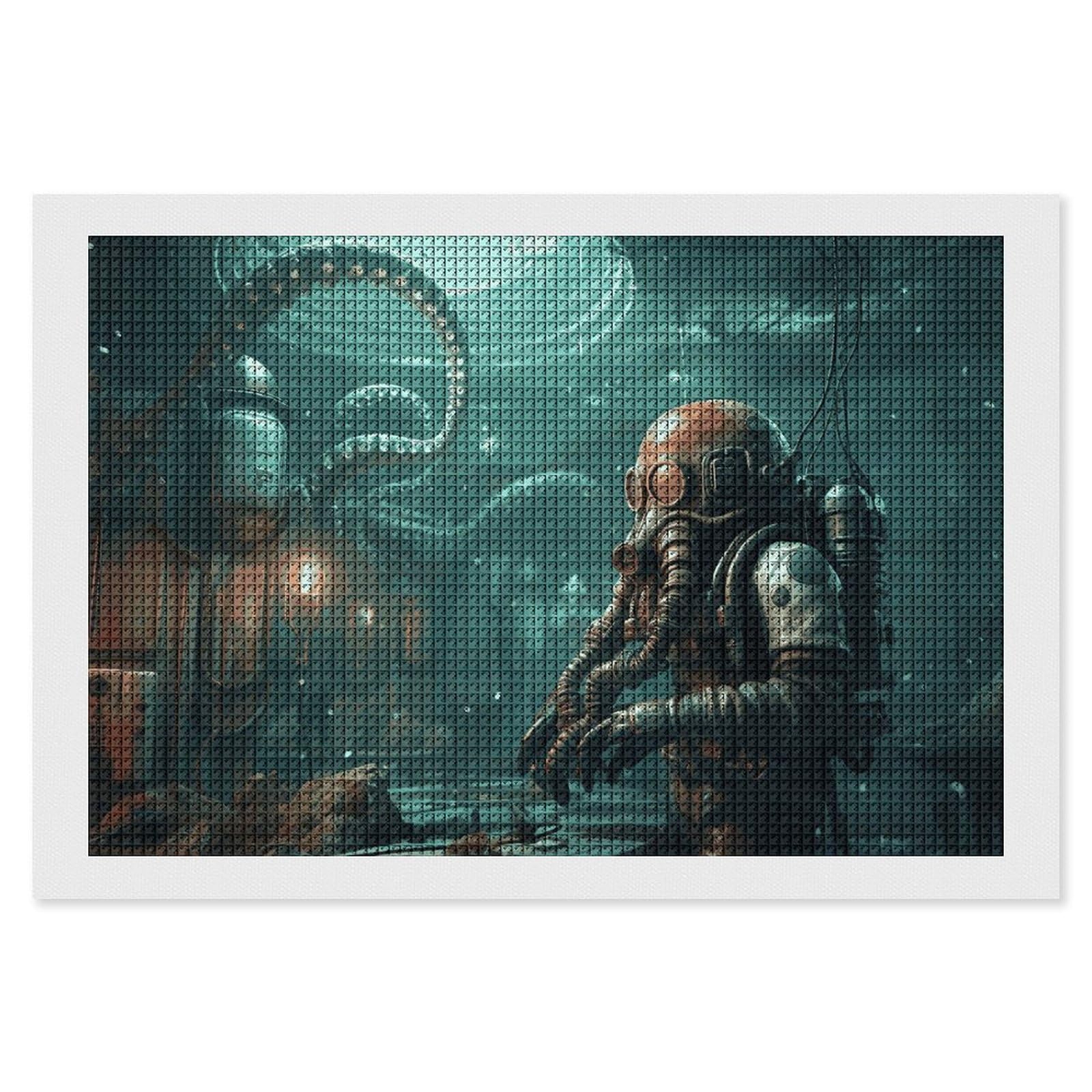 Cool Octopus Diver Diamond Art Kits for Adults, DIY 5D Diamonds Painting Kits for Beginner, Round Full Drill Diamond Dots Painting, 8"x12" Diamonds Pictures Gem Art and Crafts Wall Decor