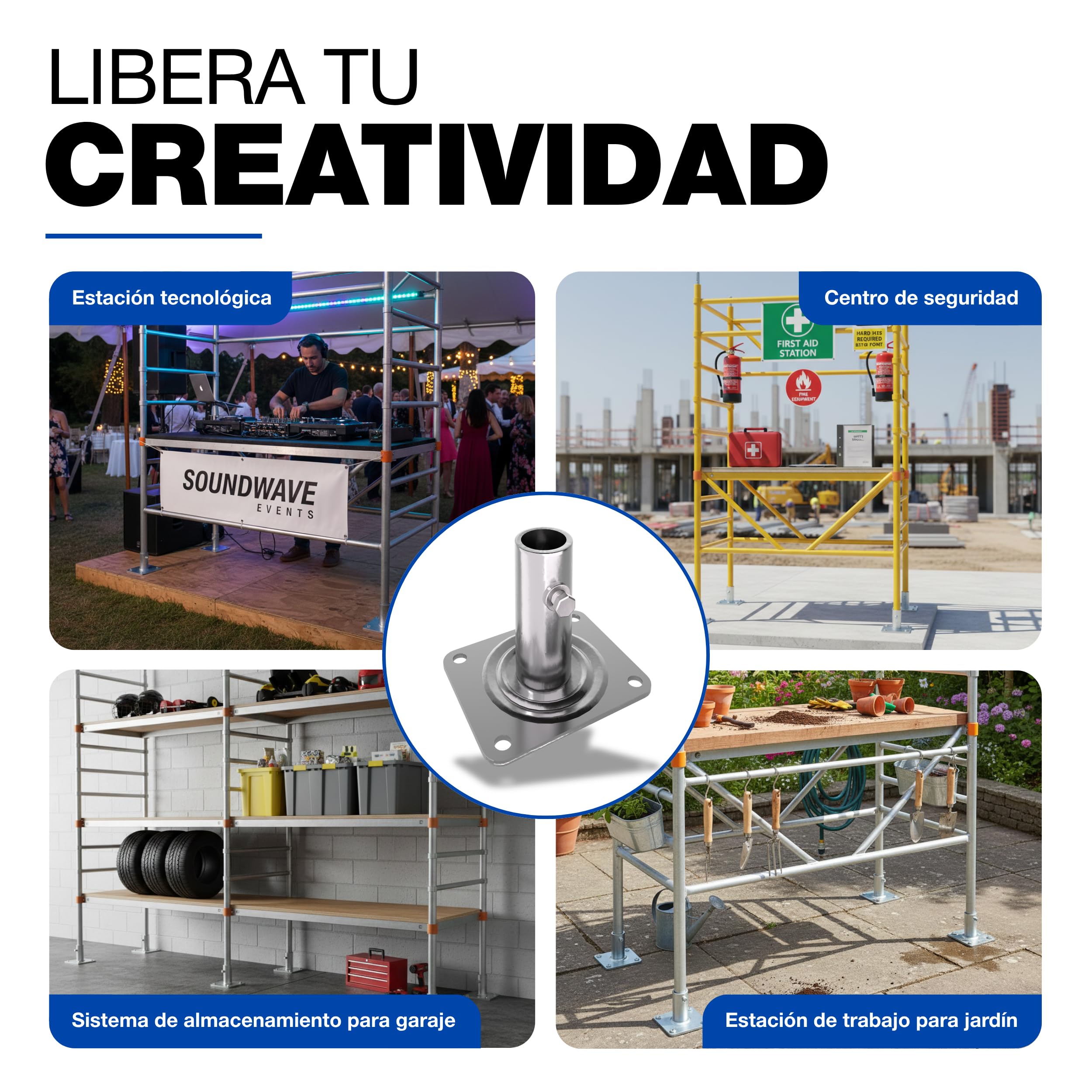 GeZu Impex Andamio Placa Base 135x110x120mm Juego of 16 | Galvanizadas Placas Base Andamios Estilo Baker de Alta Resistencia