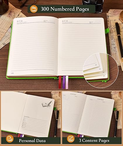 Miniatura 6 de Diario vintage de cuero, cuaderno rayado de 300 páginas con páginas numeradas, cuaderno A5 para mujeres y hombres, diario de viaje, diario para