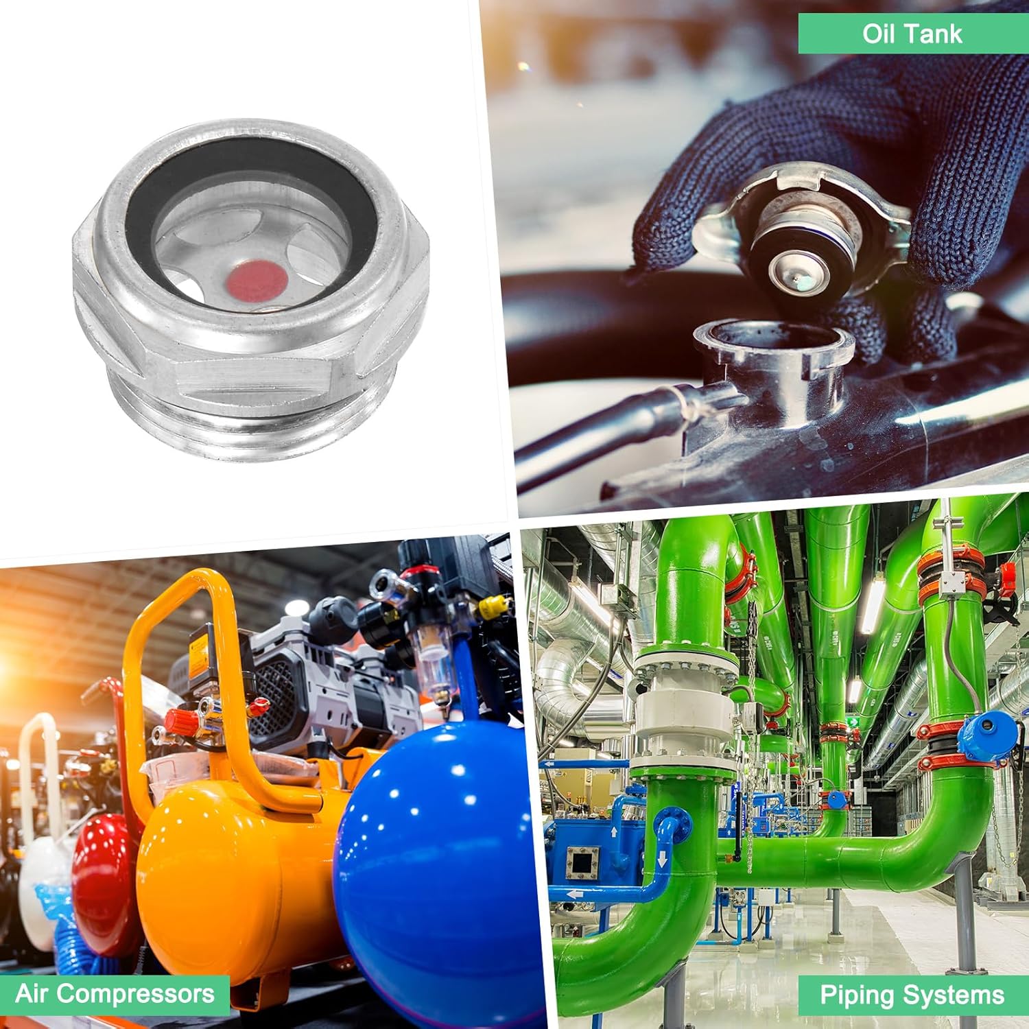 M METERXITY 4-Pack Air Compressor Oil Sight Glass, M22 x 1.5mm Toughened Glass No Leak Hex Oil Liquid Level Gauge Fittings W O-Ring for Air Compressor/Pump/Tank Sight Plug Window