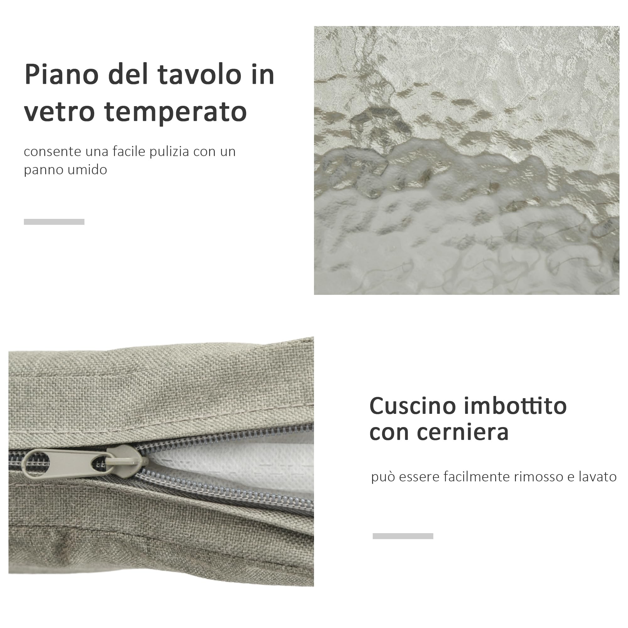 Outsunny Set da Giardino 3 Pezzi in Rattan PE e Acciaio, Set 2 Sedie con Cuscini Lavabili, Braccioli, Tavolino da Caffè con Piano in Vetro, Set di Mobili da Balcone Patio Cortile, Caffè/Grigio Chiaro