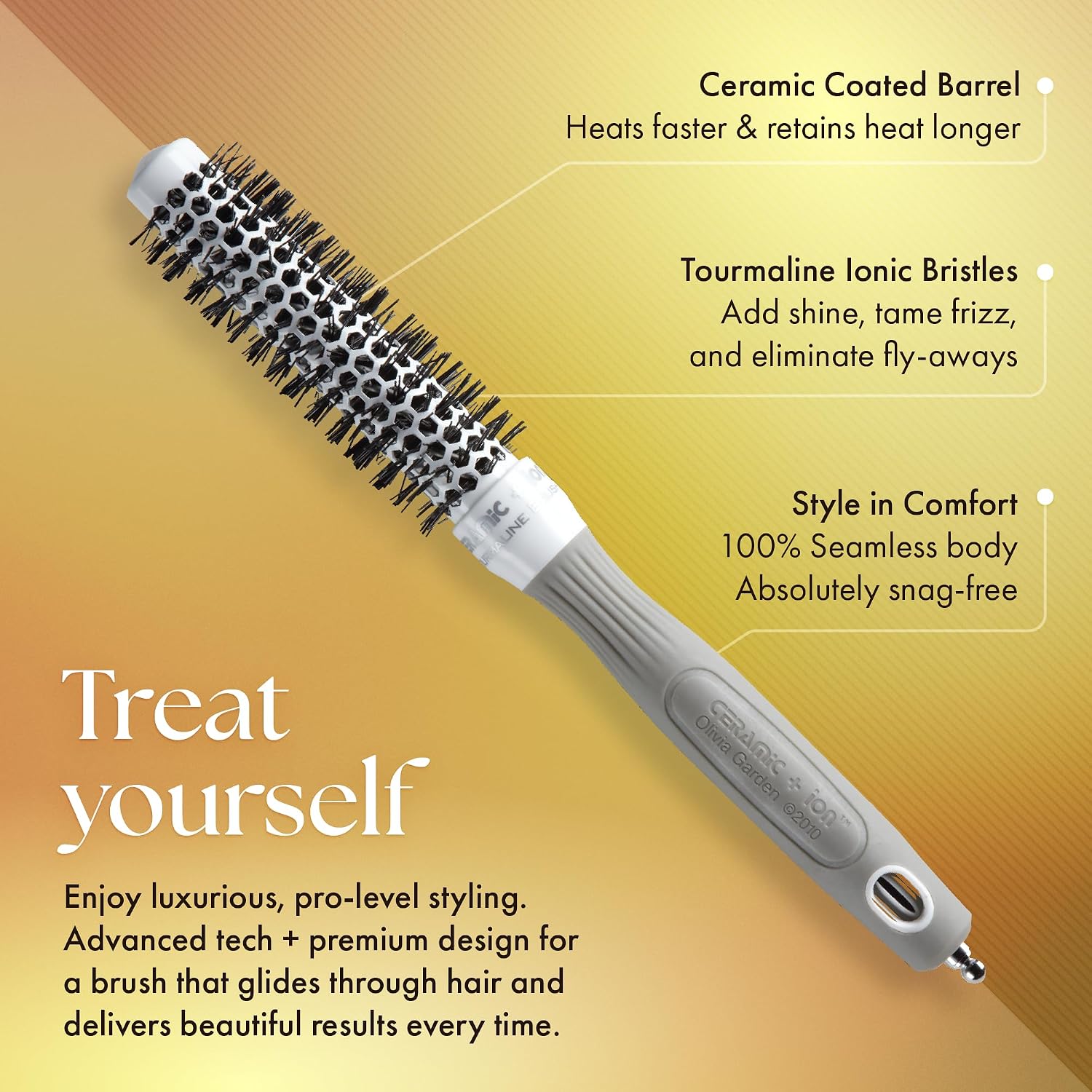 Olivia Garden Ceramic + Ion Round Thermal Hair Brush - Not Electrical - Professional Blowout Brush for Normal to Thick Hair