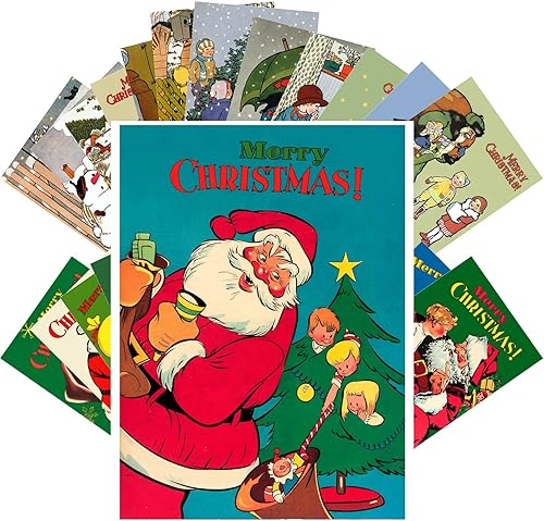 Miniatura 18 de PIXILUV Postales vintage (24 piezas de 4"×6" cada una) Elfos de Santa haciendo trabajos en Navidad Postales vintage de Navidad Póster de tarjeta de