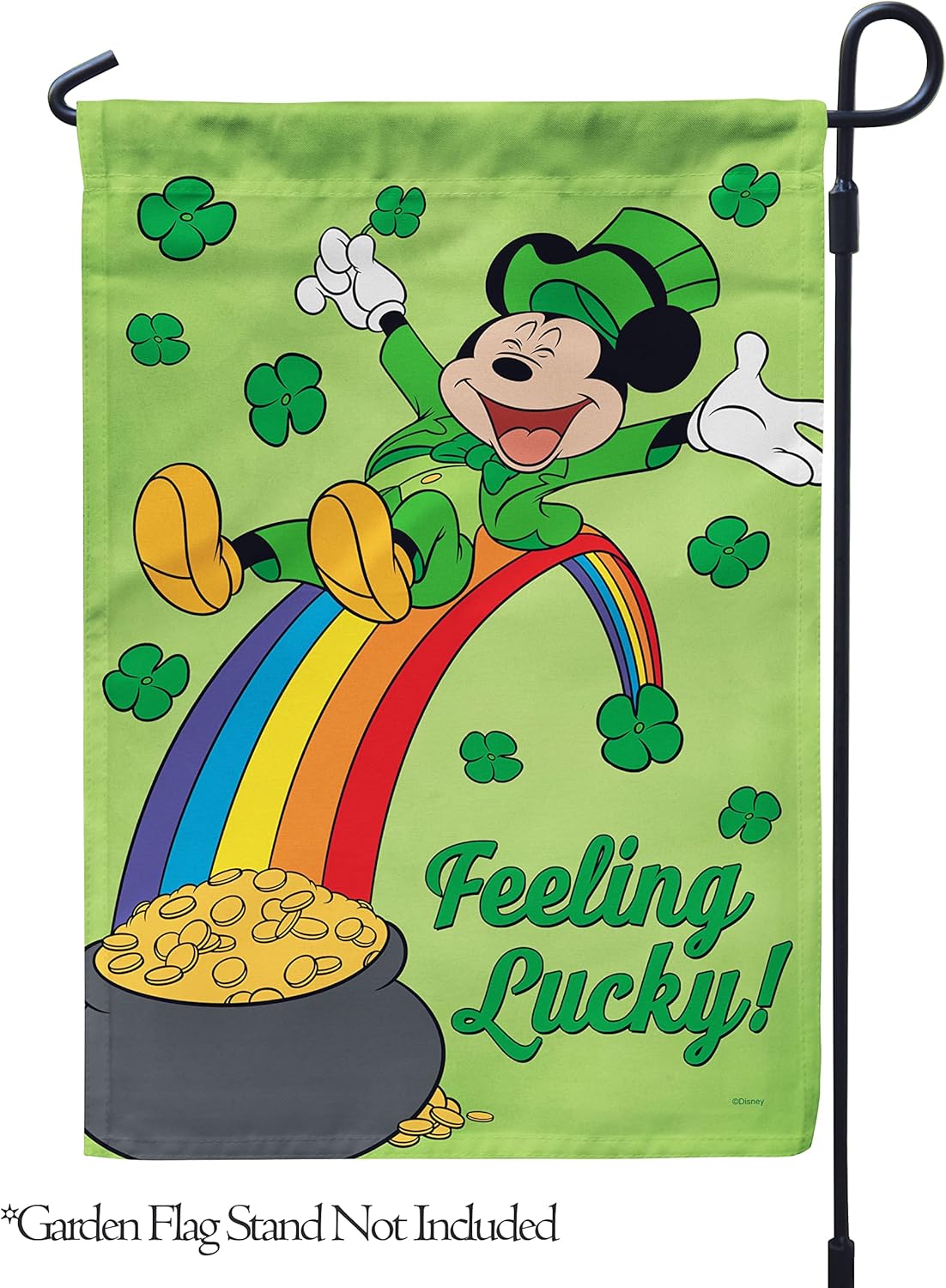 Flagology, Disney Feeling Lucky St. Patrick's Day Mickey – Garden Flag 12" x 18", Exclusive Fabric, Officially Licensed Disney, St. Patrick's Day