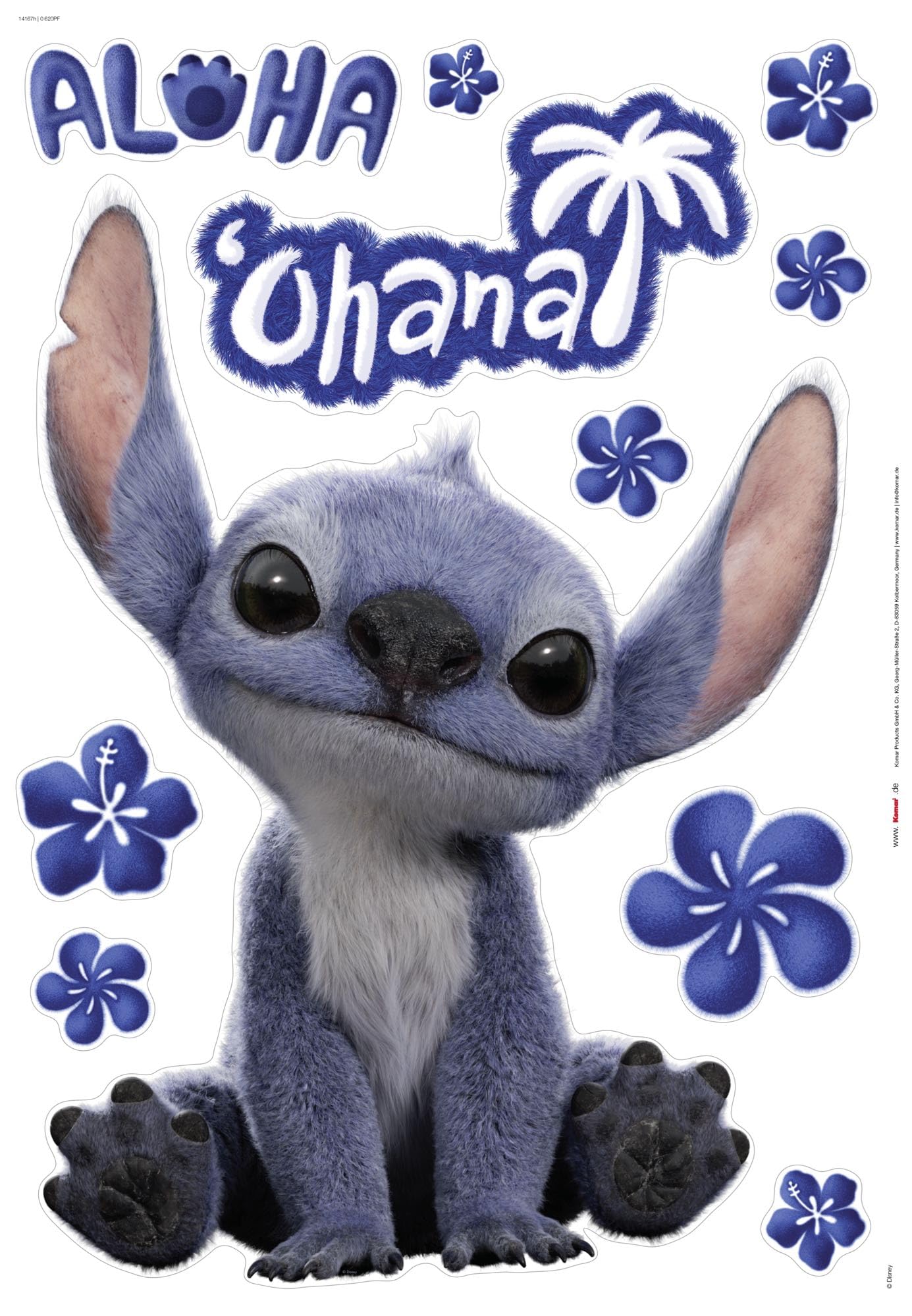 Komar Wandtattoo - Disney Lilo and Stitch Live Action Ohana - Größe 50 x 70 cm, Wandsticker, Kinderzimmer, Wanddekoration, Blau