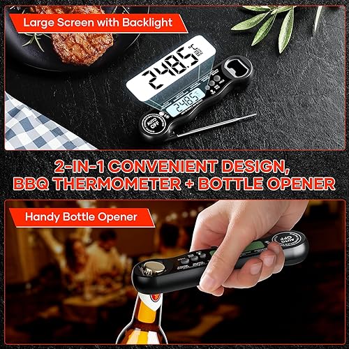 Miniatura 5 de Termómetro digital de lectura instantánea para cocinar y asar a la parrilla, termómetro de alimentos de cocina con sonda plegable, pantalla de
